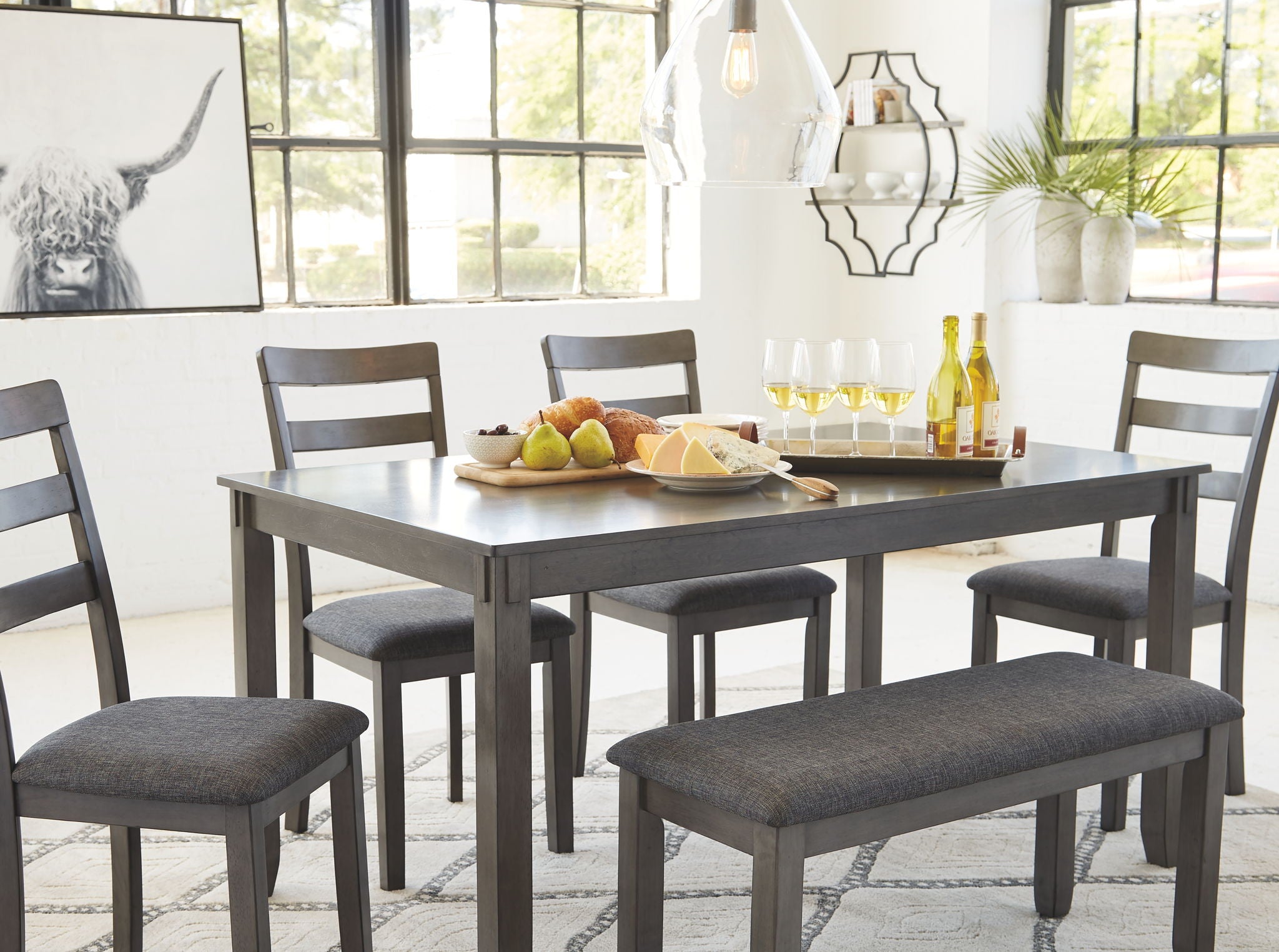 Bridson - Ensemble de table RECT DRM (6 pièces) - Gris