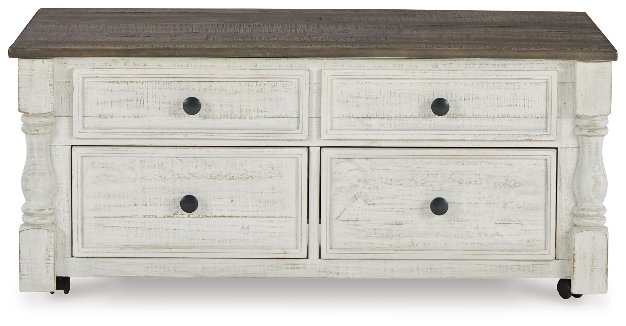 Havalance - Table basse relevable avec tiroirs de rangement - Blanc / Gris
