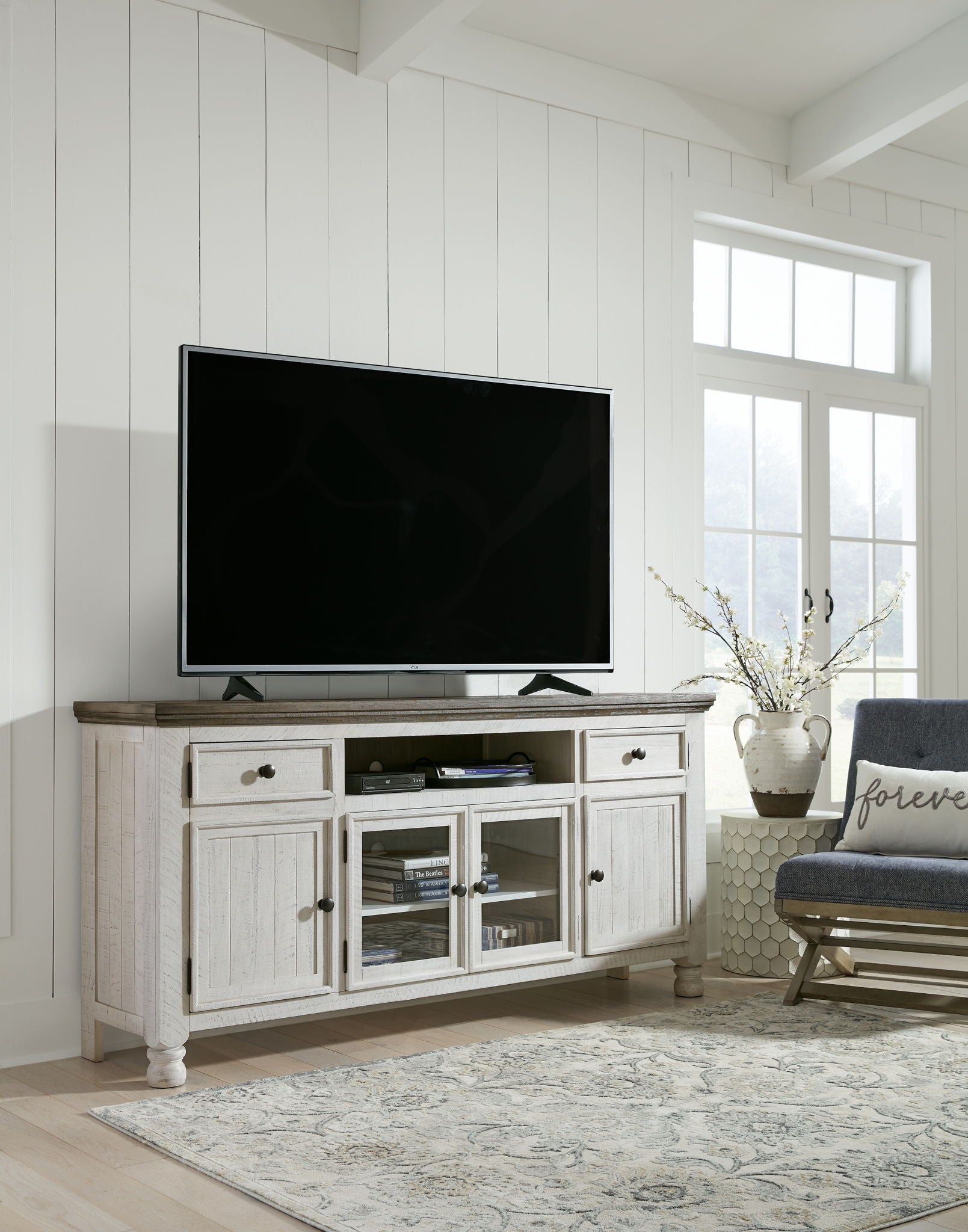 Havalance - Meuble TV extra large - 4 portes - Marron / Beige