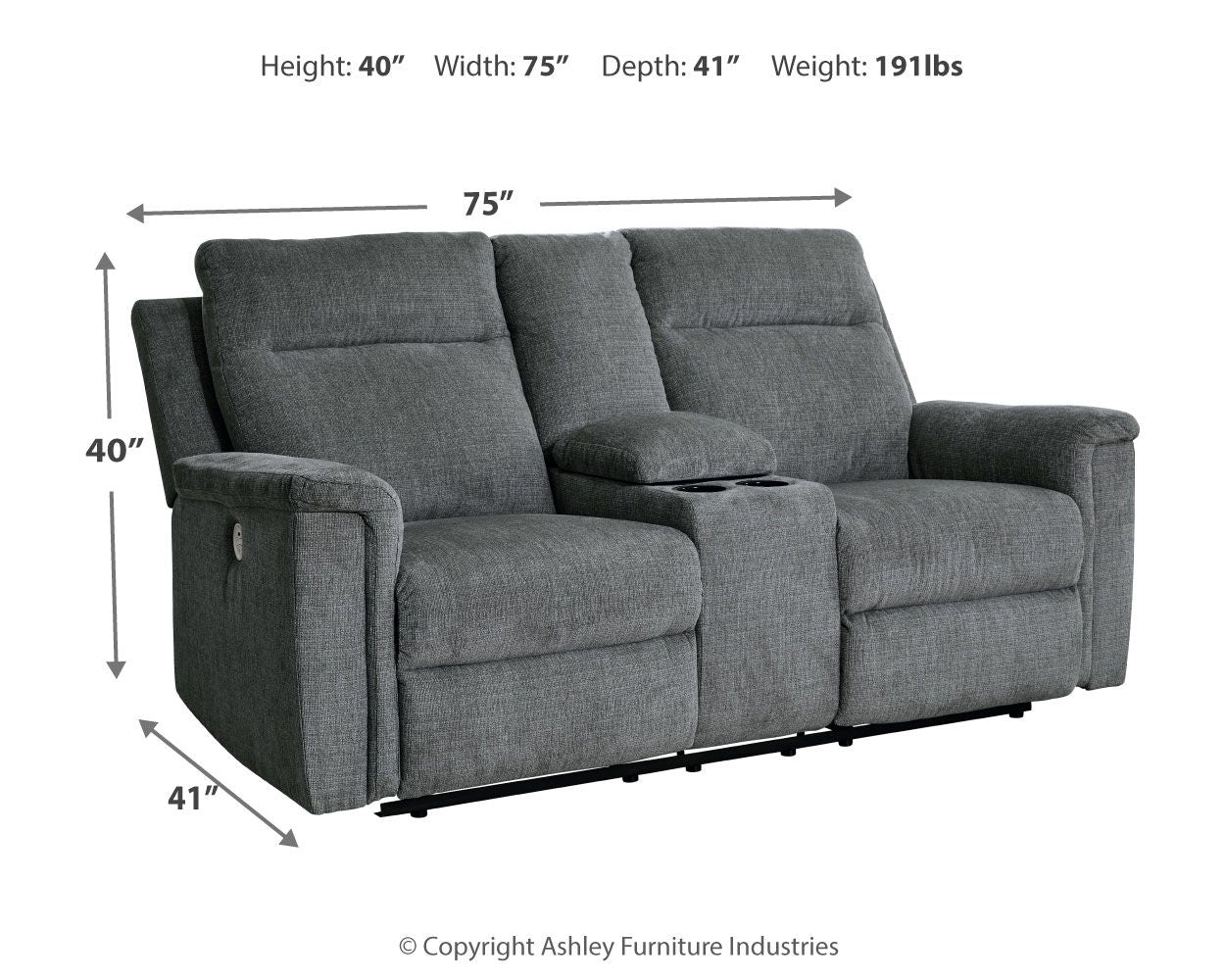 Barnsana - Causeuse inclinable électrique double avec console - Tissu - Gravel