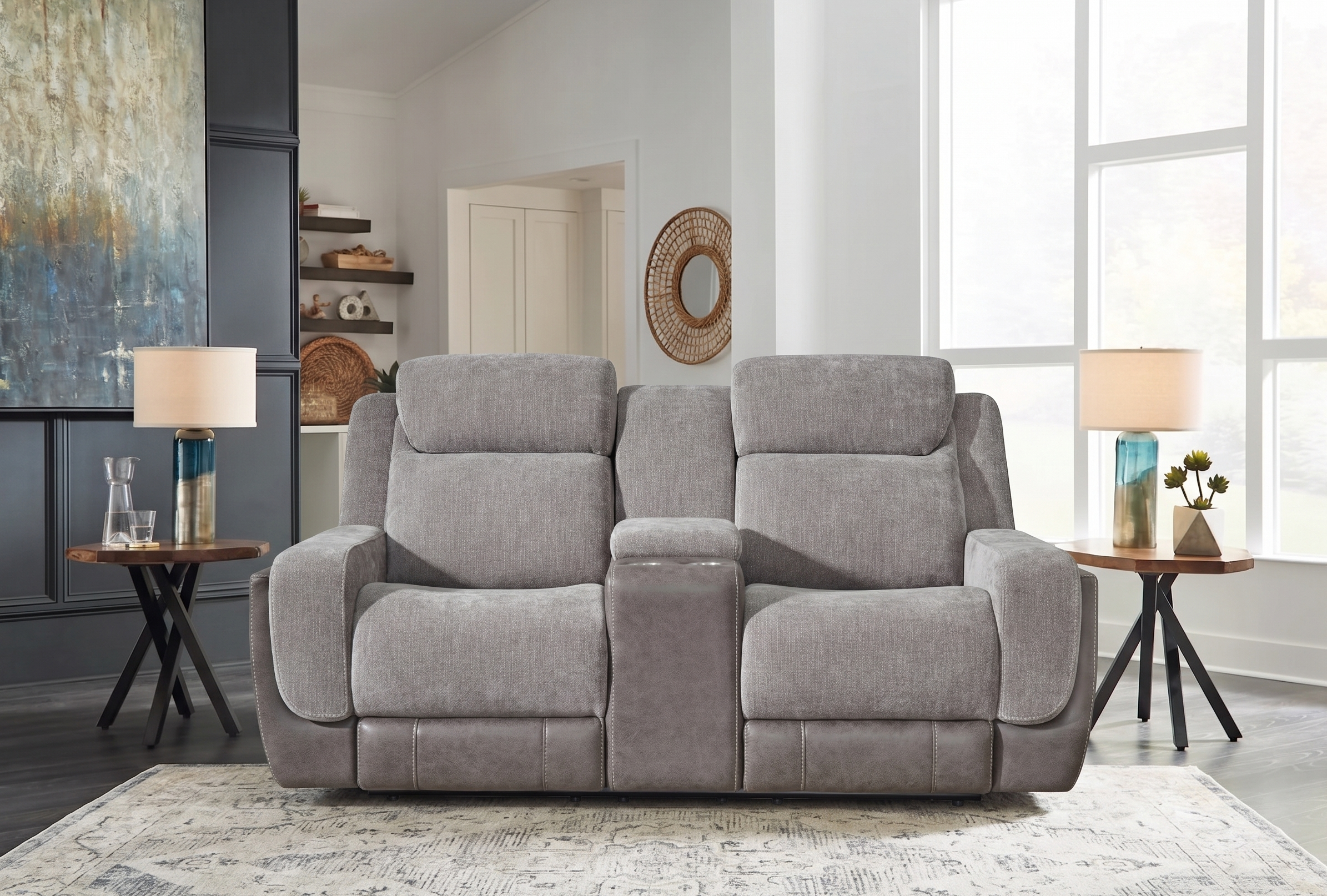 Jenner Afton Grey Power Reclining Sofa Set