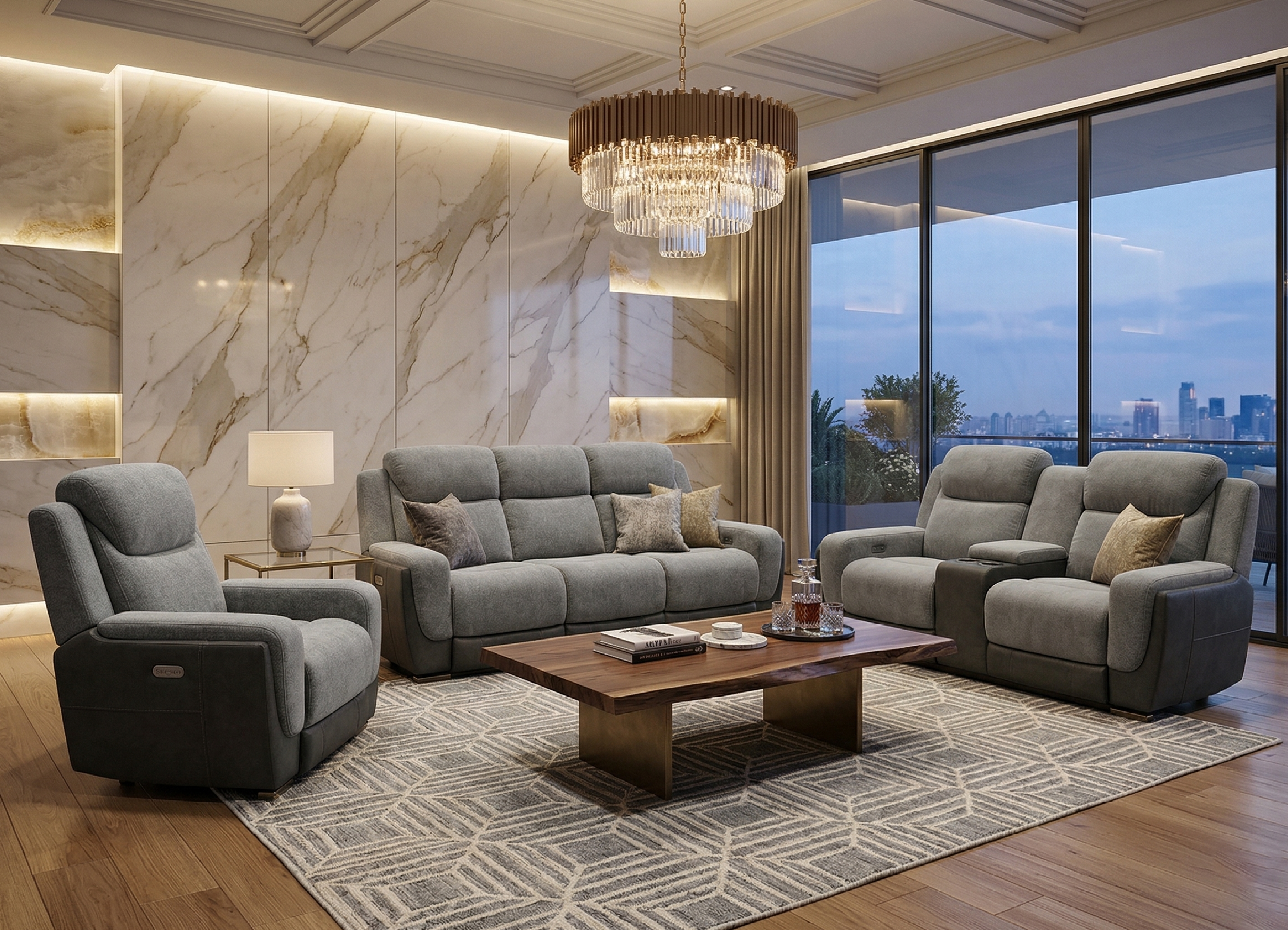 Jenner Afton Grey Power Reclining Sofa Set