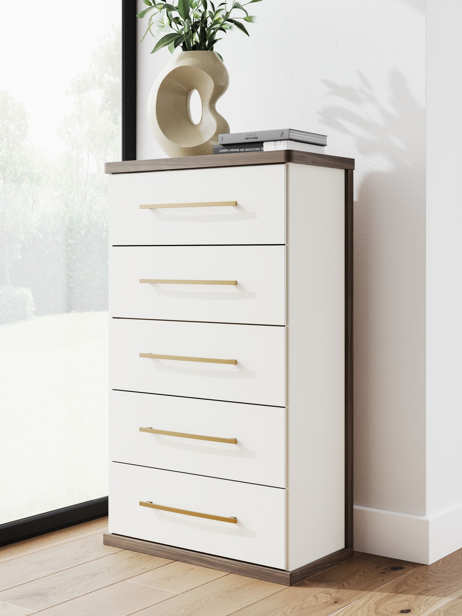Kendanport - Commode à cinq tiroirs - Brun / Blanc