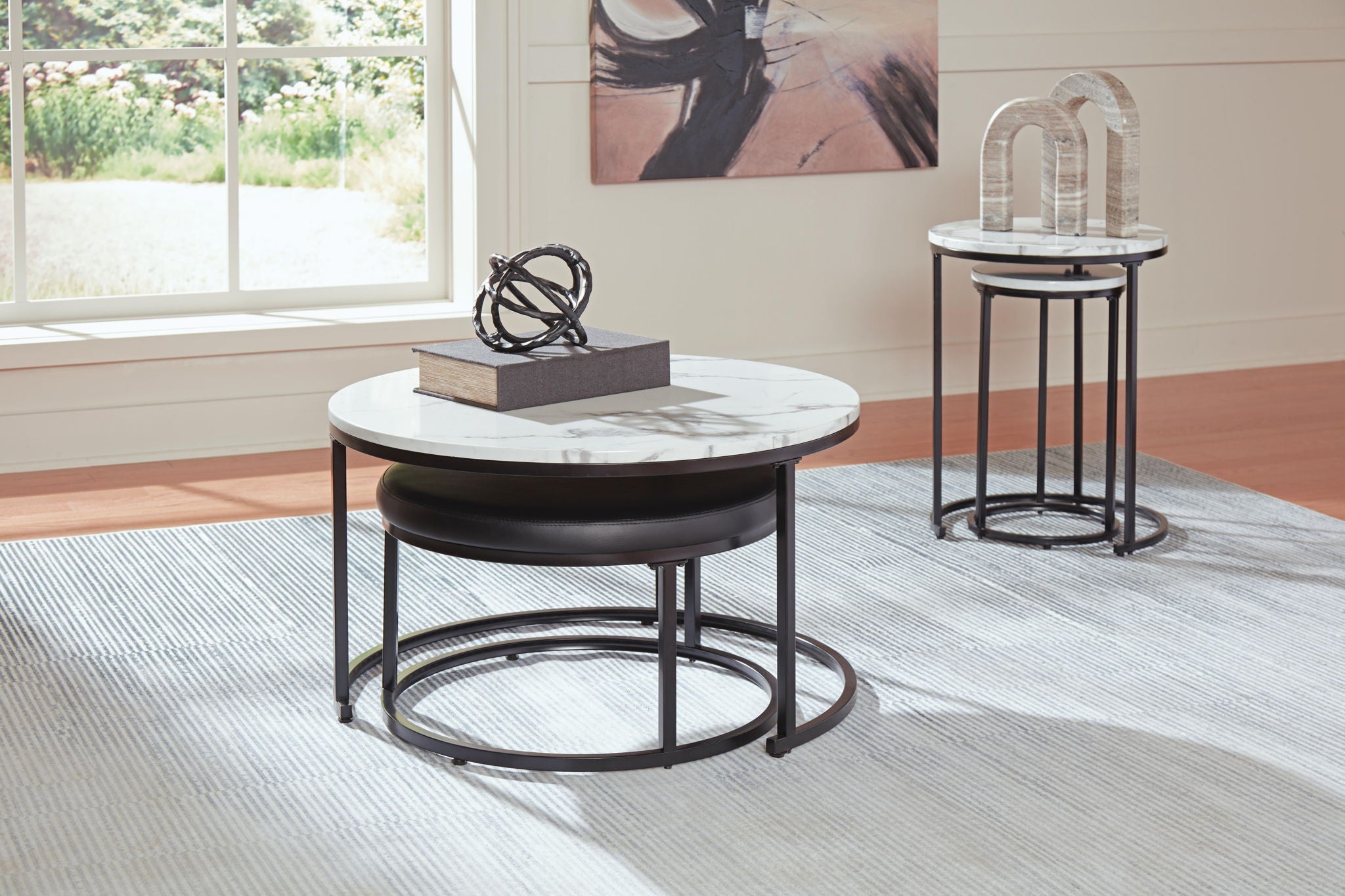 Jusmour - Tables gigognes occasionnelles (lot de 4) - Noir / Blanc