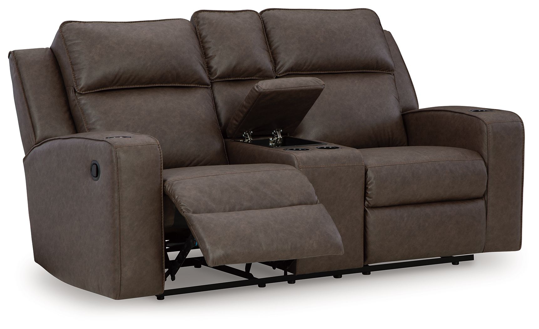 Causeuse inclinable double avec console Lavenhorne – Similicuir – Granite