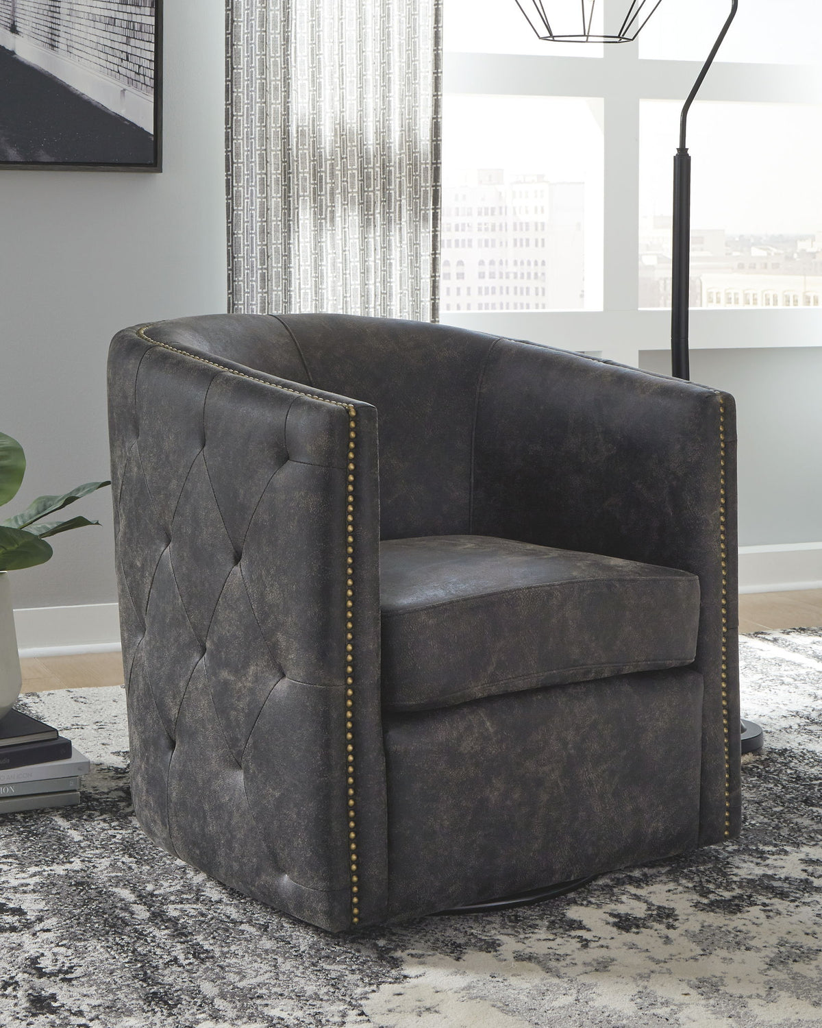 Brentlow - Swivel Accent Chair - Distressed Black