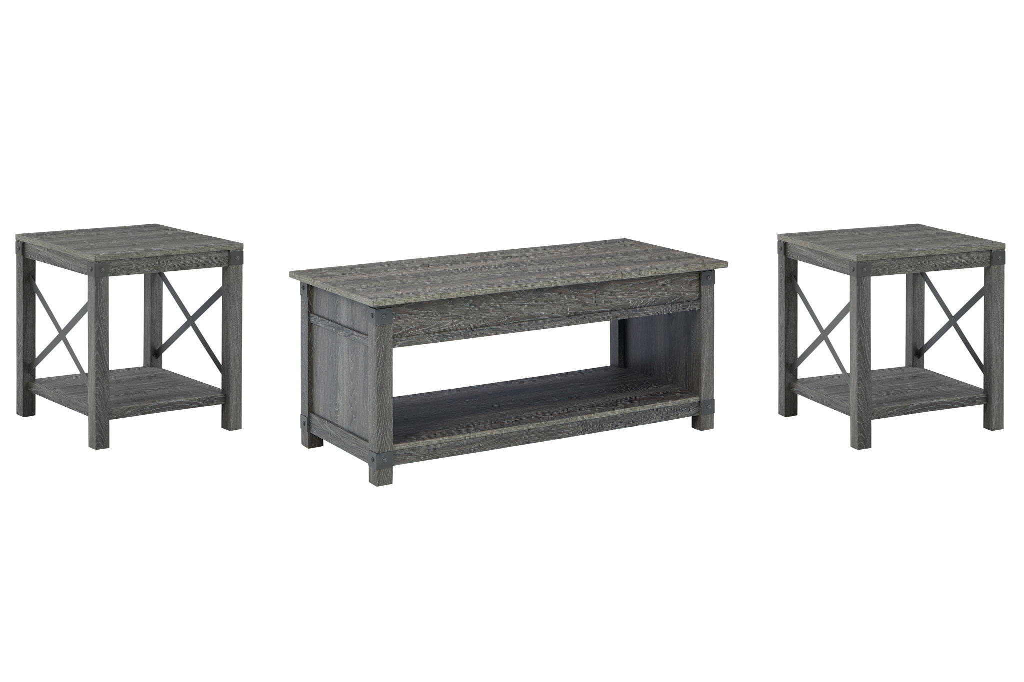 Freedan - 3 mcx - Table basse, 2 tables de bout - Brun grisâtre