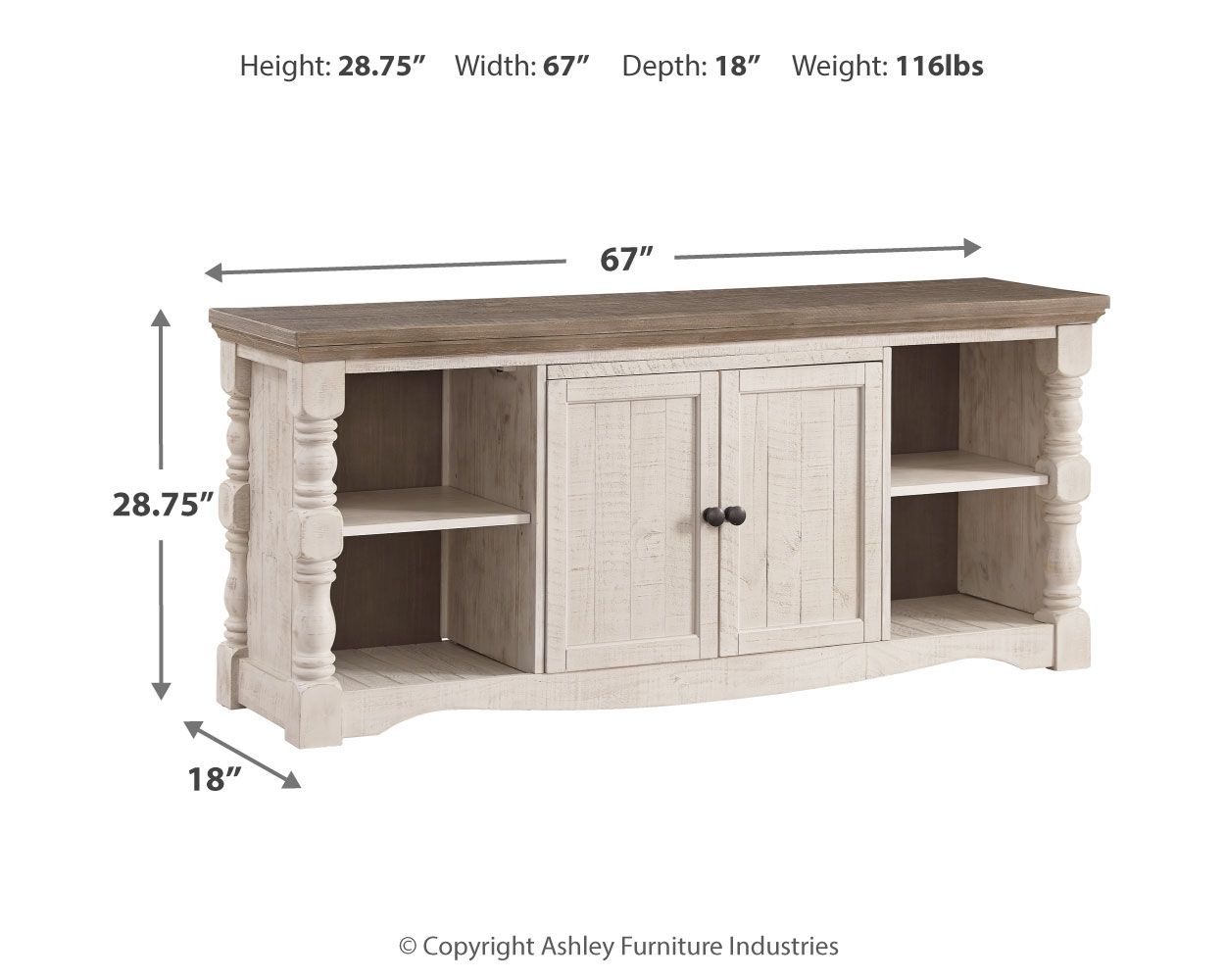 Havalance - Meuble TV extra large - 2 portes - Marron / Beige