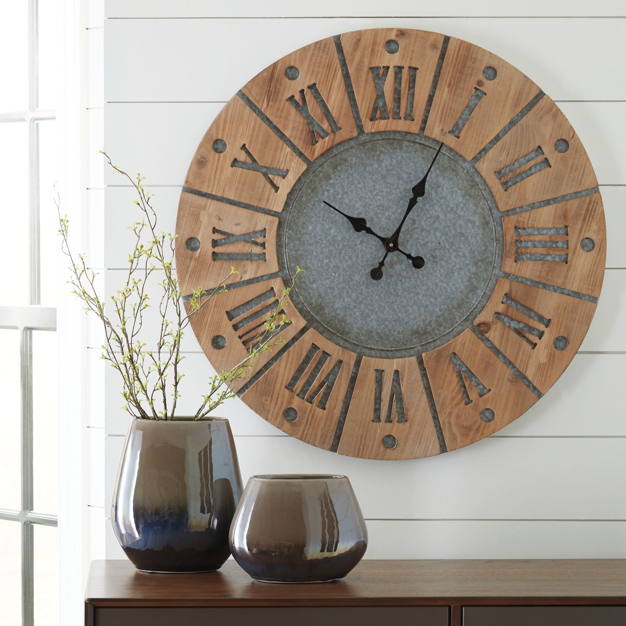 Payson - Horloge murale - Gris antique / Naturel