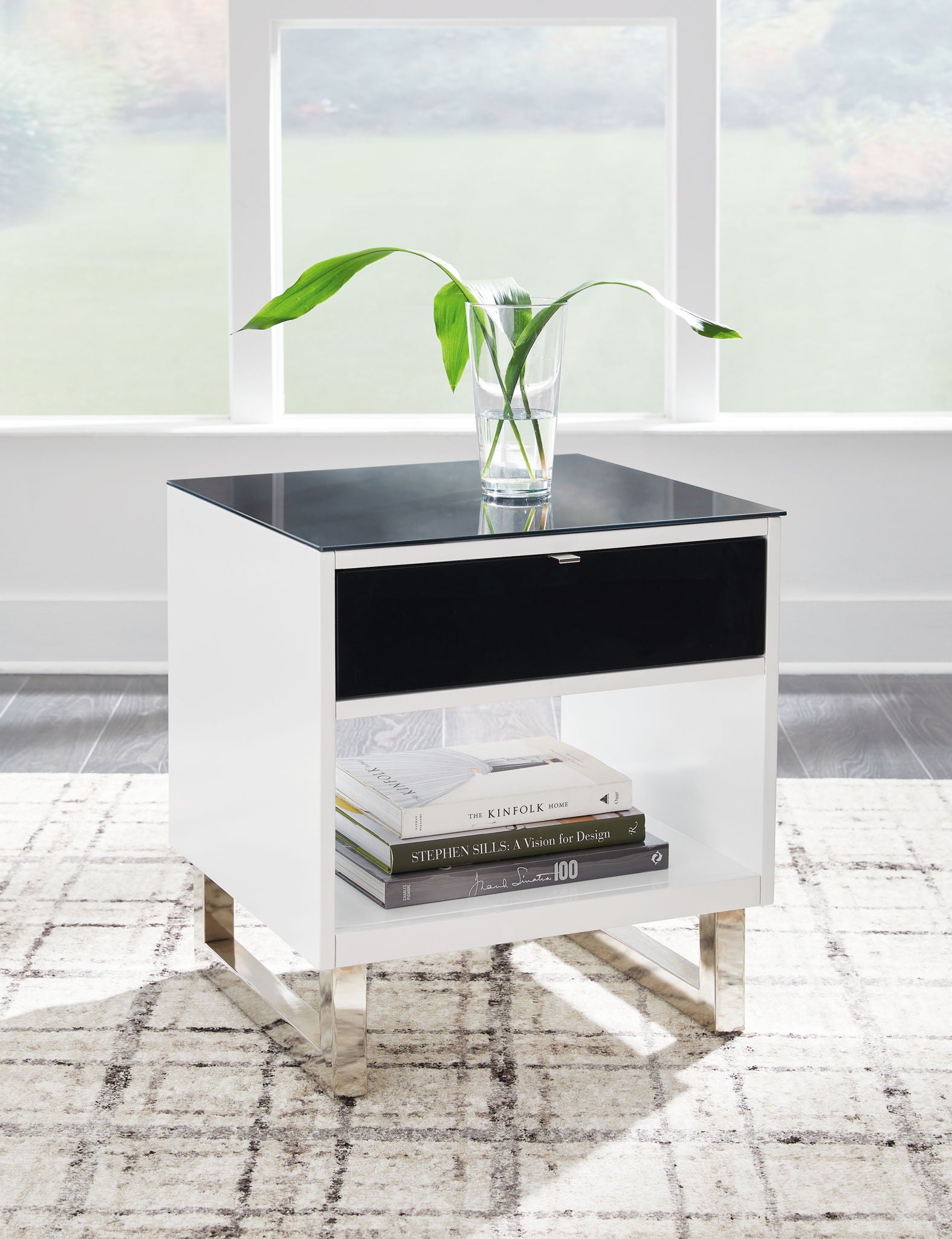 Gardoni - Table d'appoint rectangulaire - Blanc / Noir