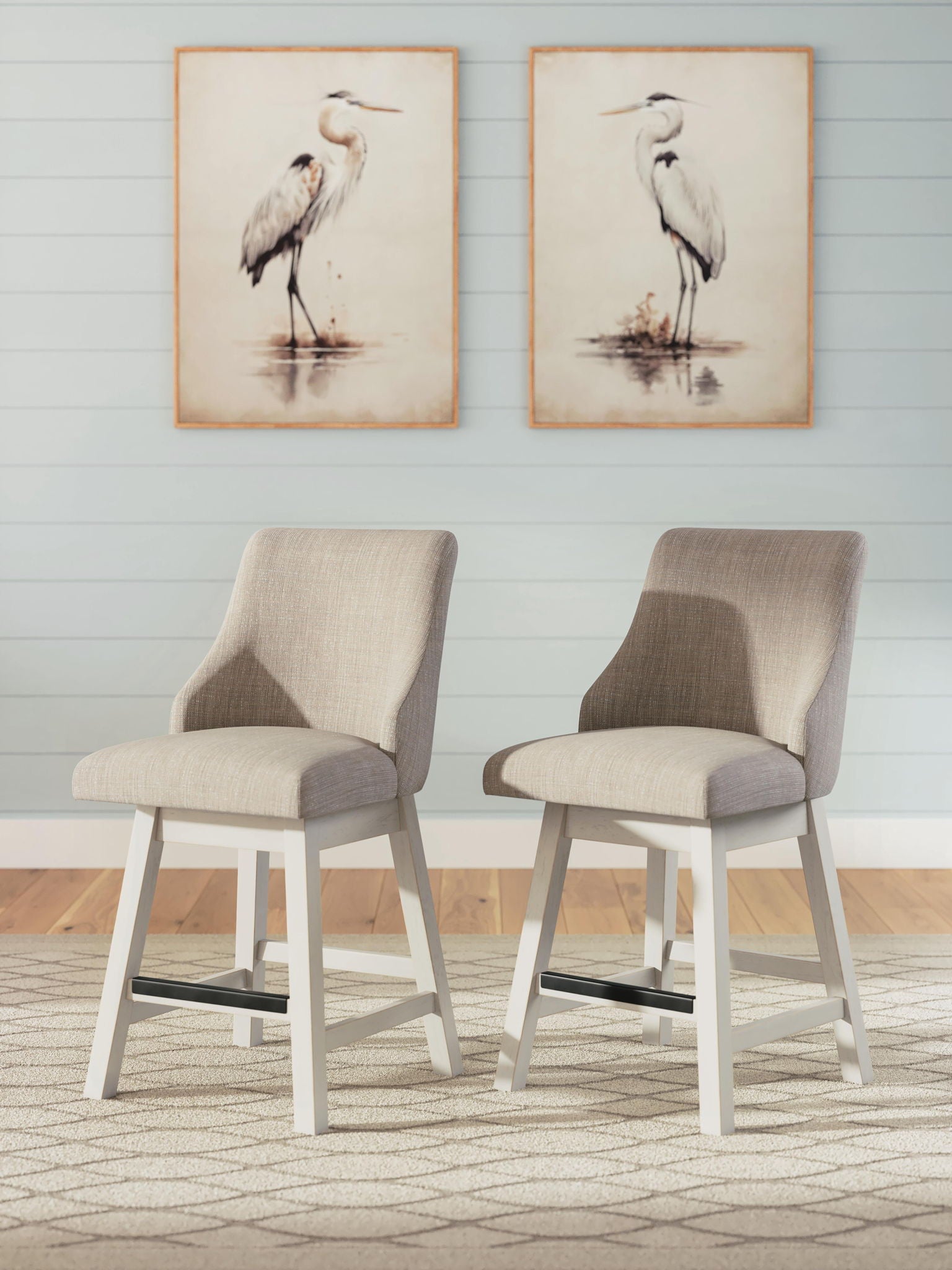 Robbinsdale - Tabouret de bar pivotant à dossier incurvé et rembourré (lot de 2) - Blanc antique