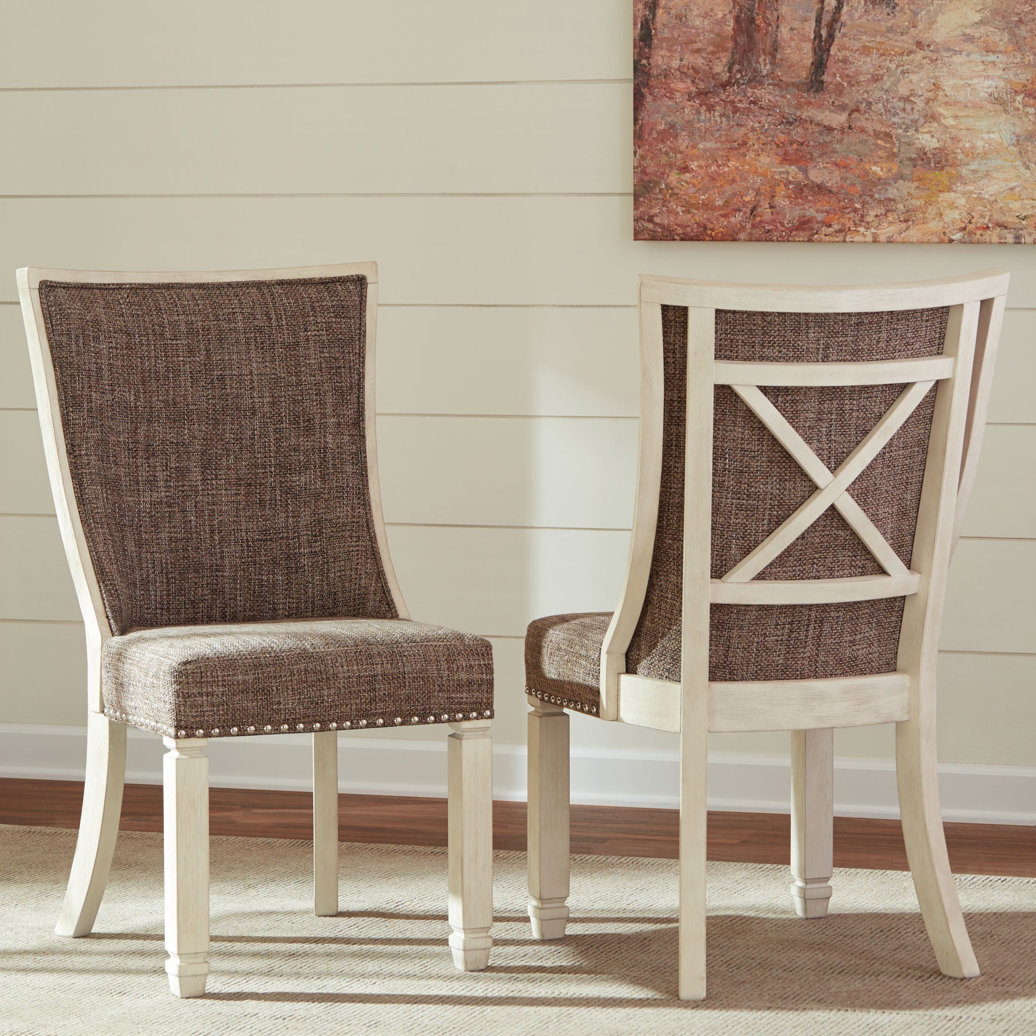 Bolanburg - Chaise d'appoint rembourrée (lot de 2) - Dossier en croisillons - Marron / Beige