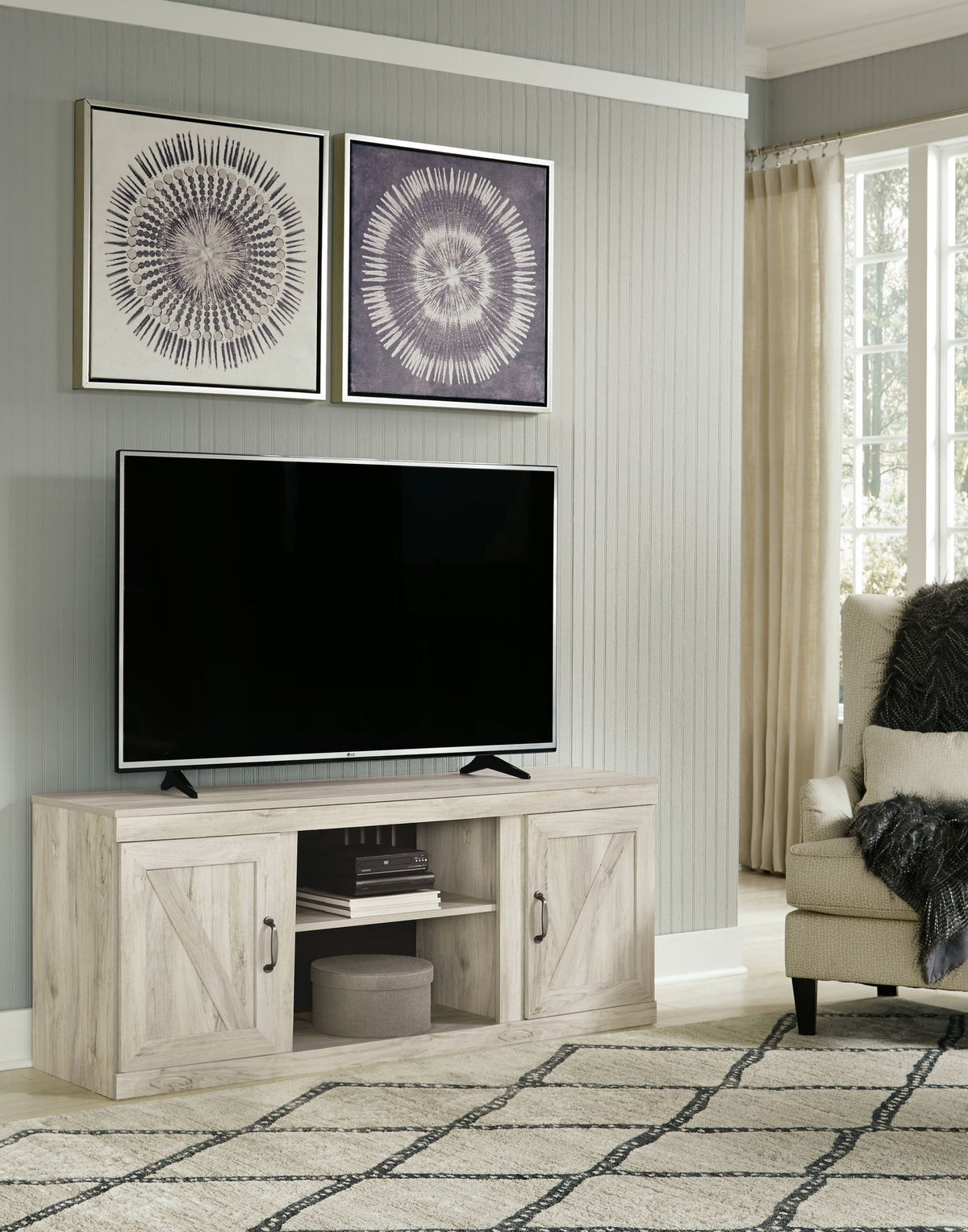 Bellaby - 60" TV Stand w/Fireplace Option - Whitewash