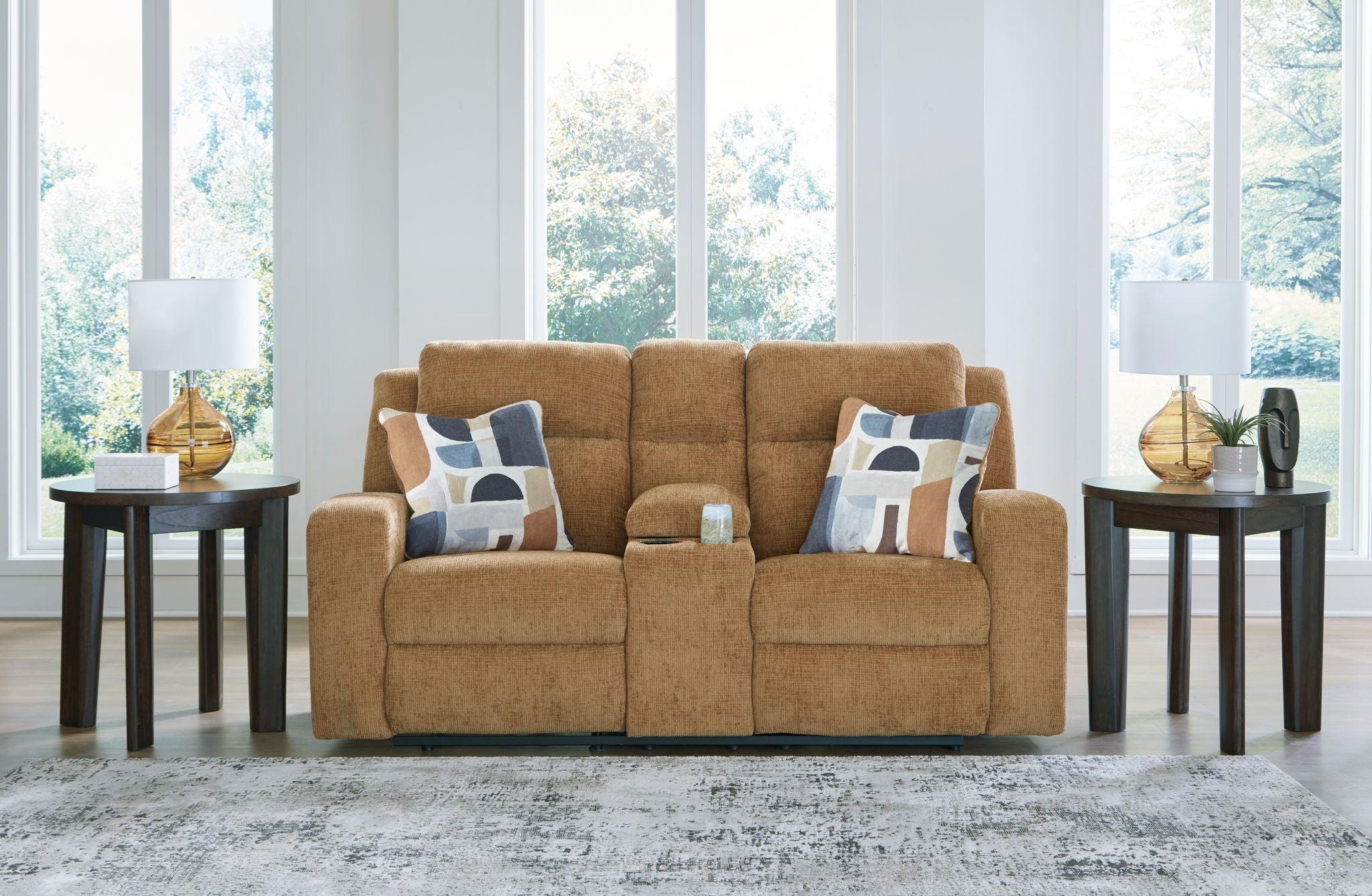 Kanlow - Causeuse inclinable double avec console - Tissu - Miel