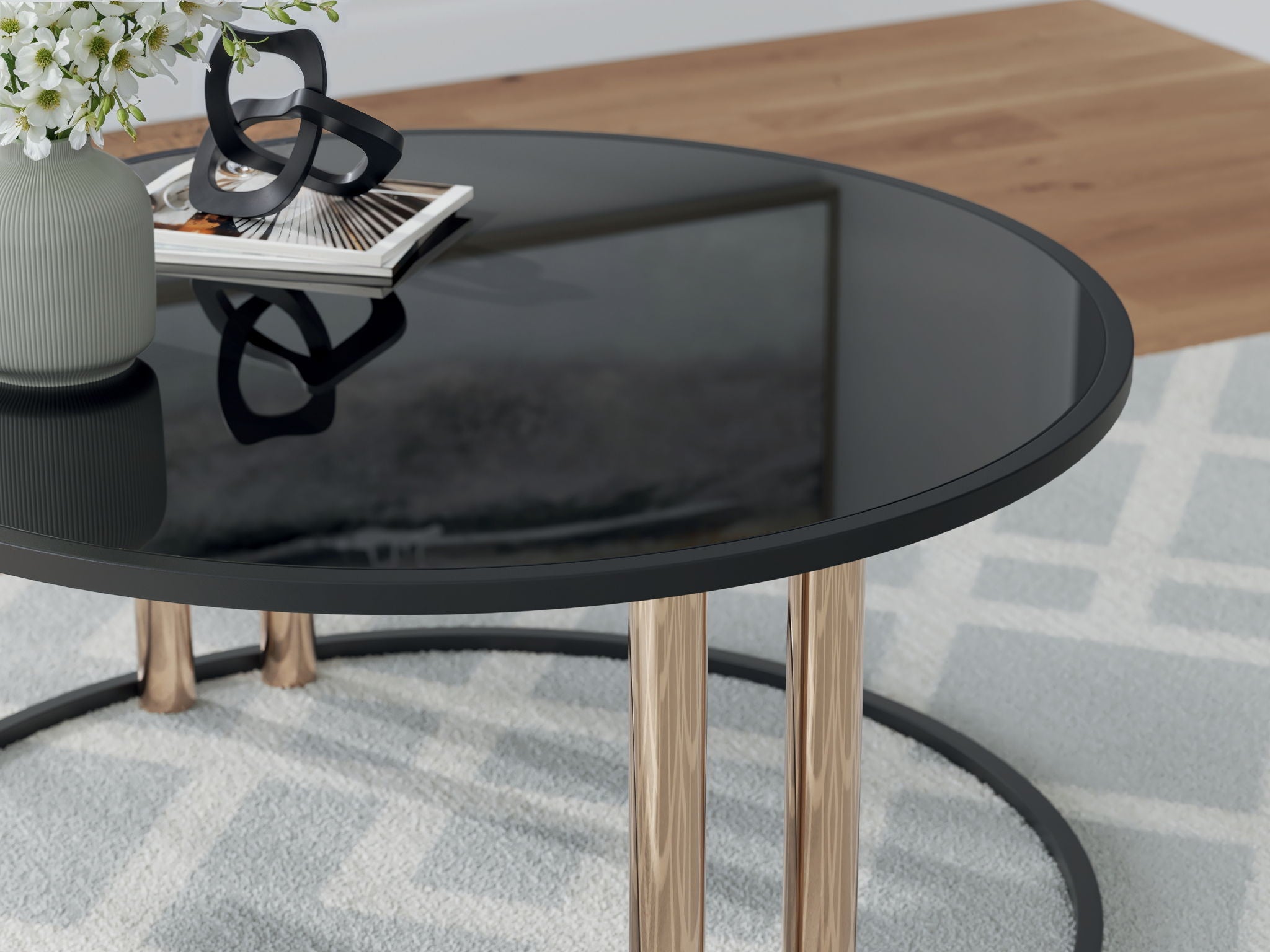 Hannerly - Tables d'appoint gigognes (lot de 3) - Finition noir/or