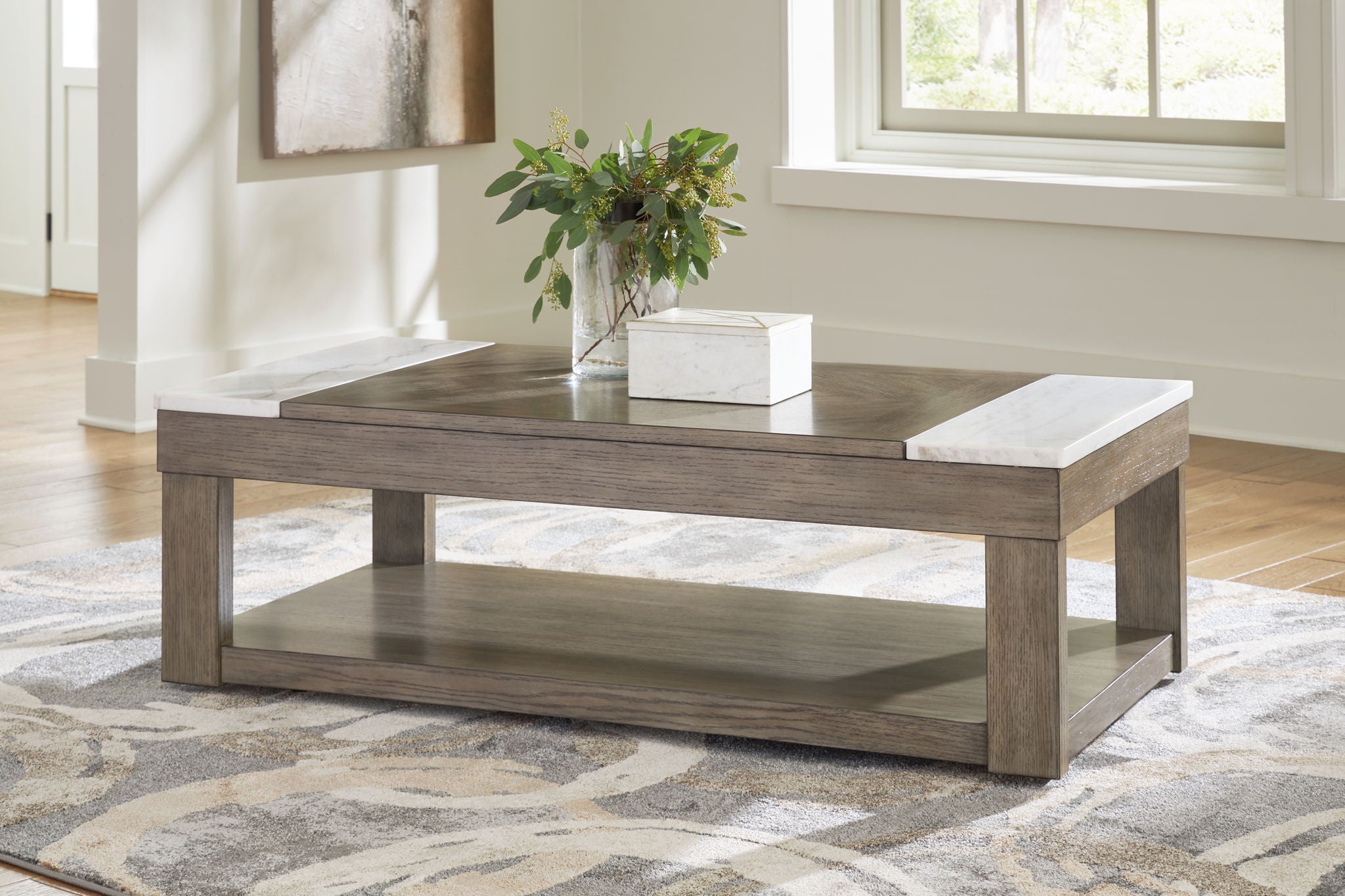 Loyaska - Table basse relevable - Brun grisâtre / Blanc