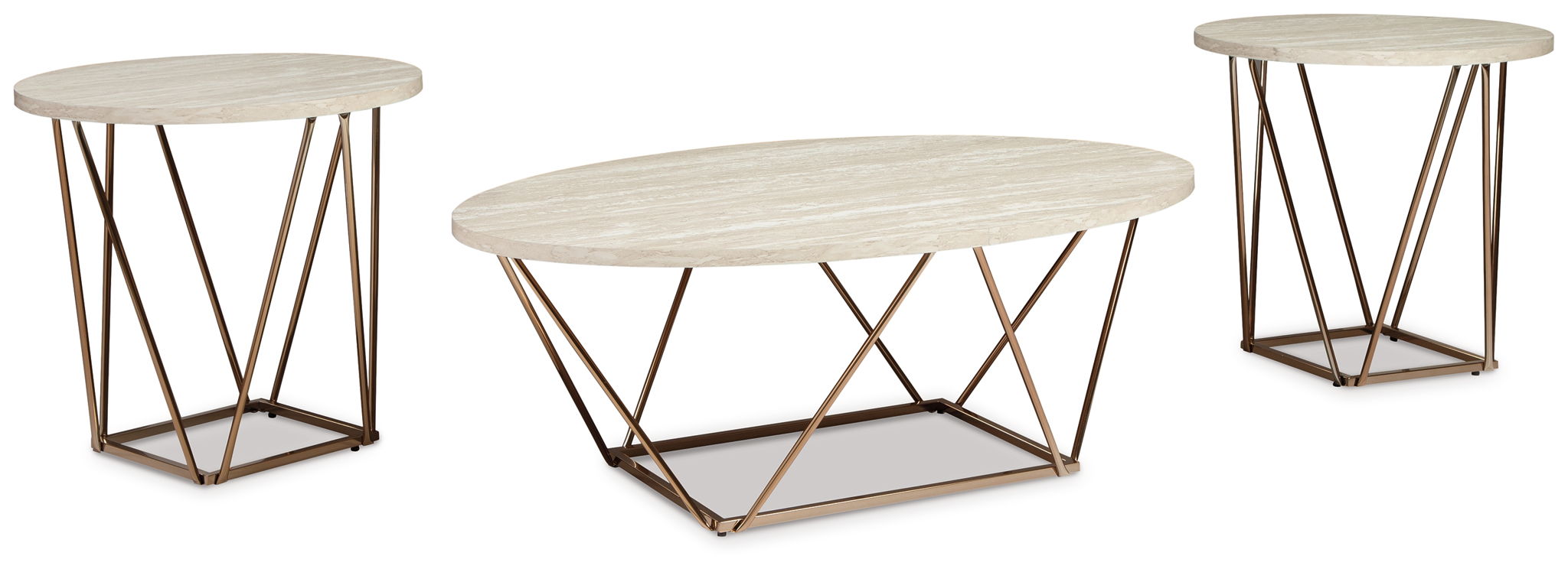 Tarica - Tables d'appoint (Lot de 3) - Blanc / Métallisé