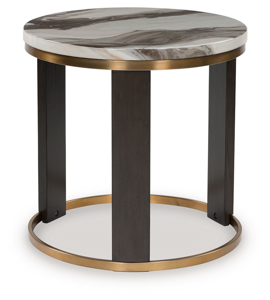 Jazmore - Table d'appoint ronde - Brun / Finition laiton