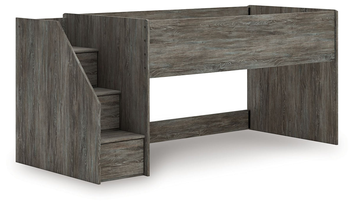 Frandern - Twin Loft Bed With Left Storage Steps - Gray