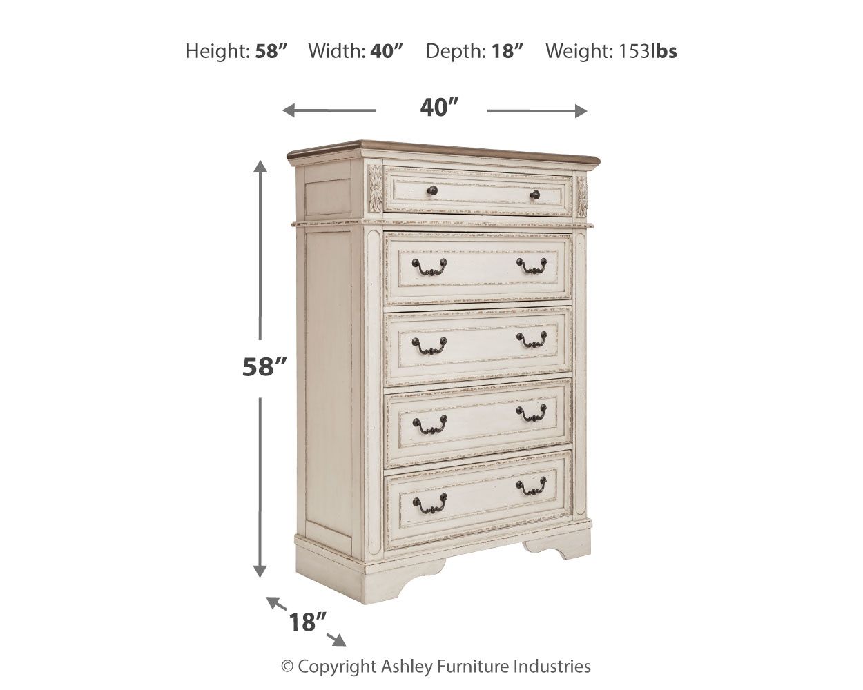 Commode cinq tiroirs Realyn - Blanc / Marron / Beige