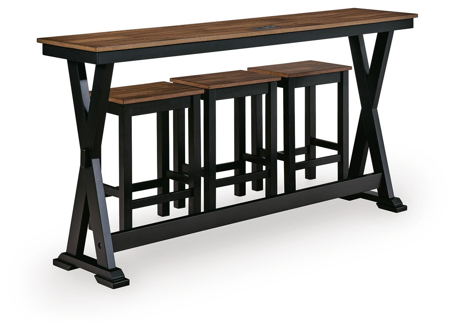 Wildenauer - Ensemble table haute de salle à manger rectangulaire (lot de 4) - Marron/Noir