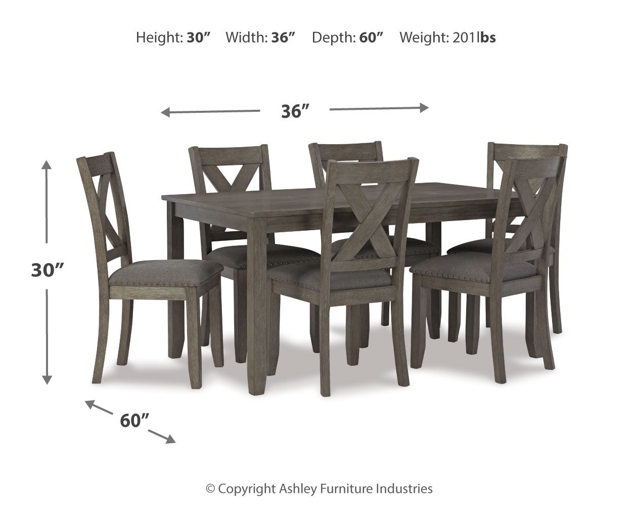 Caitbrook - Ensemble table rectangulaire DRM (7 pièces) - Gris