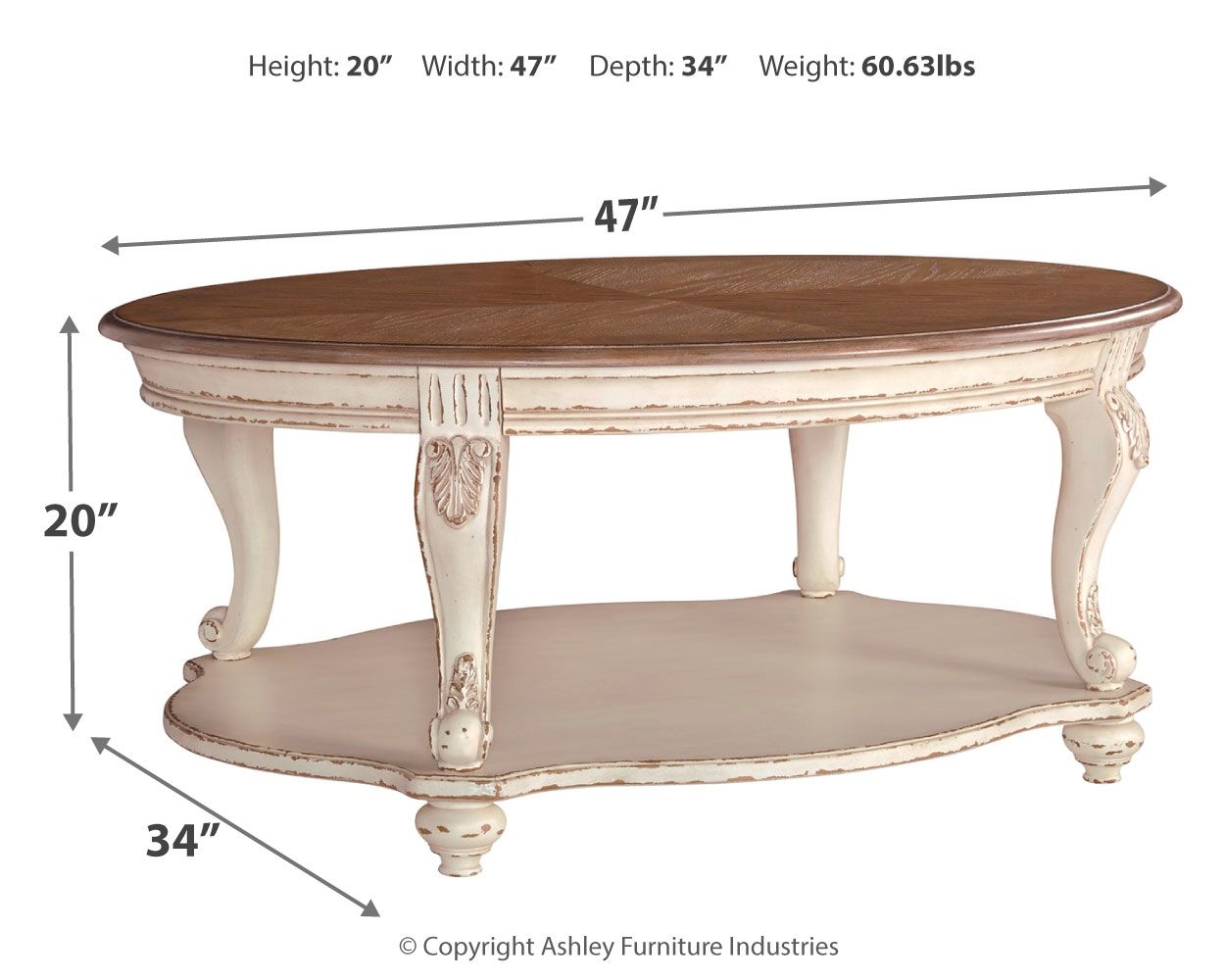 Realyn - Table basse ovale - Blanc / Marron