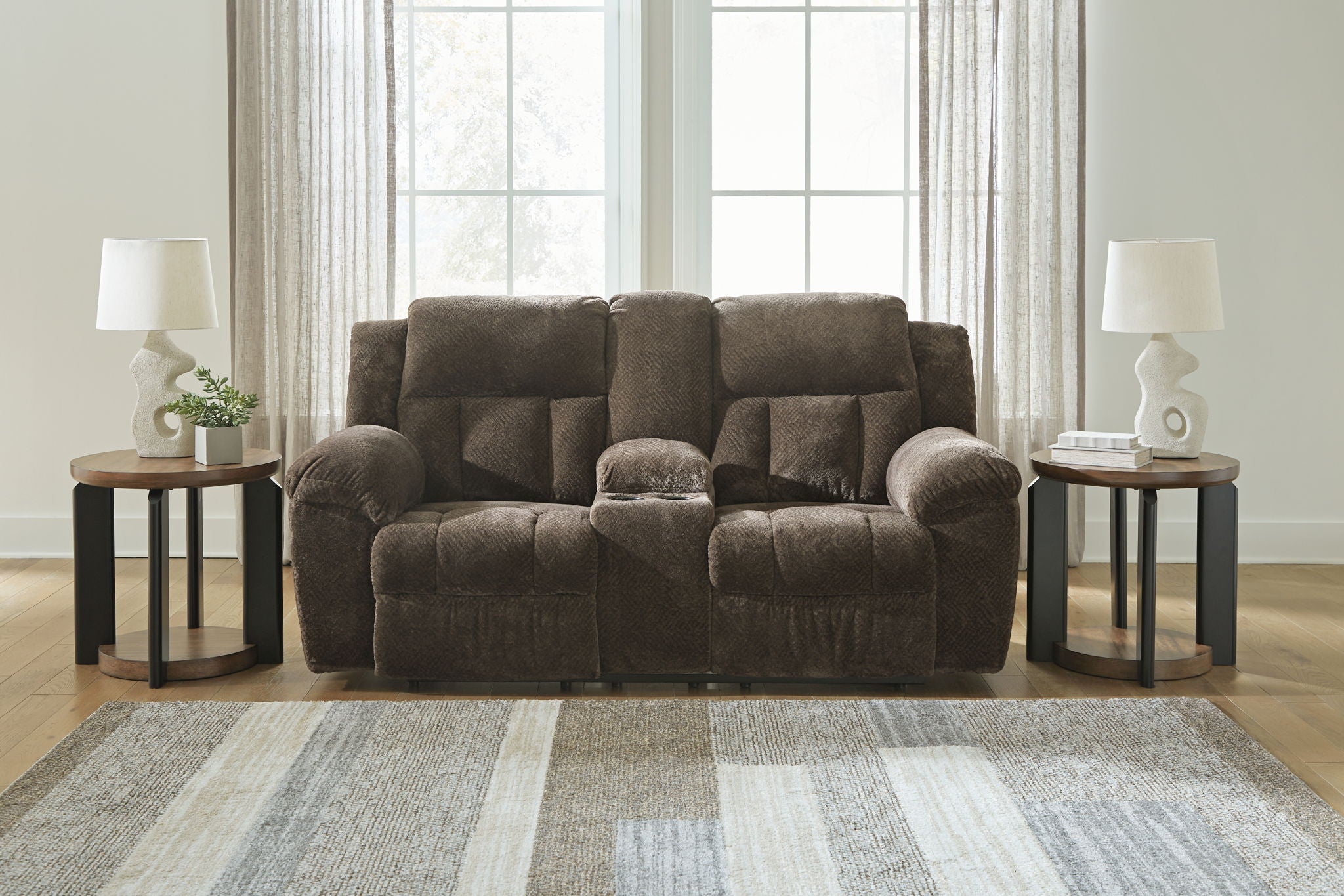 Frohn - Dbl Reclining Loveseat With Console - Fabric - Chocolate
