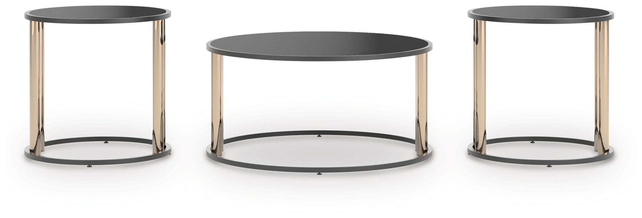 Hannerly - Tables d'appoint gigognes (lot de 3) - Finition noir/or