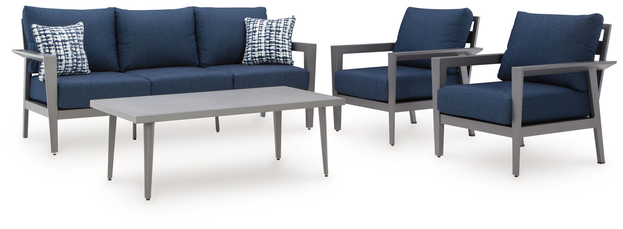 Gali - Ensemble canapé / chaises / table (lot de 4) - Gris / Bleu