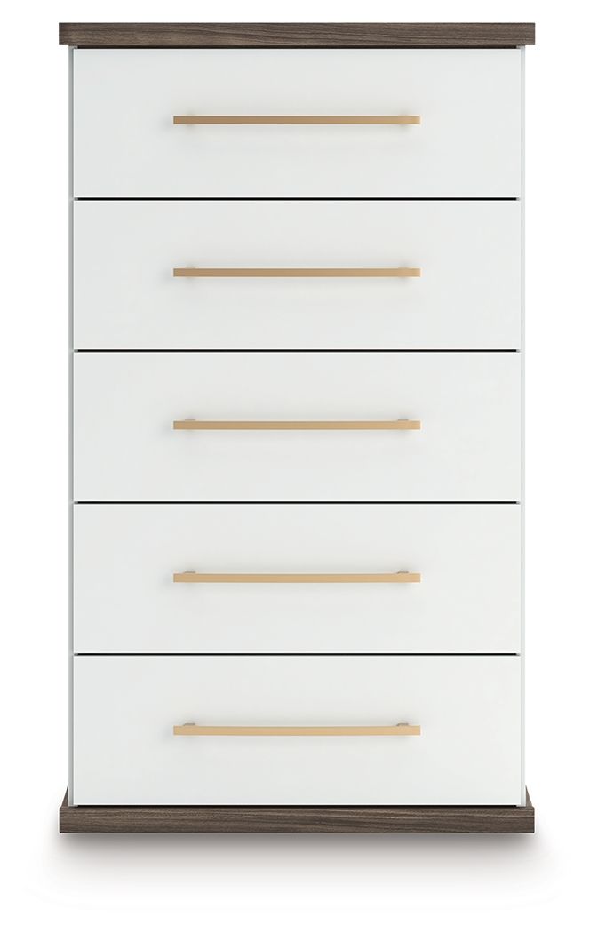 Kendanport - Commode à cinq tiroirs - Brun / Blanc