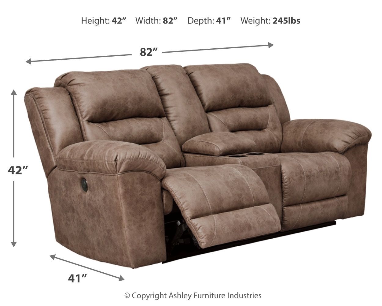 Stoneland - Causeuse Inclinable Électrique Double Avec Console - Similicuir - Fossil