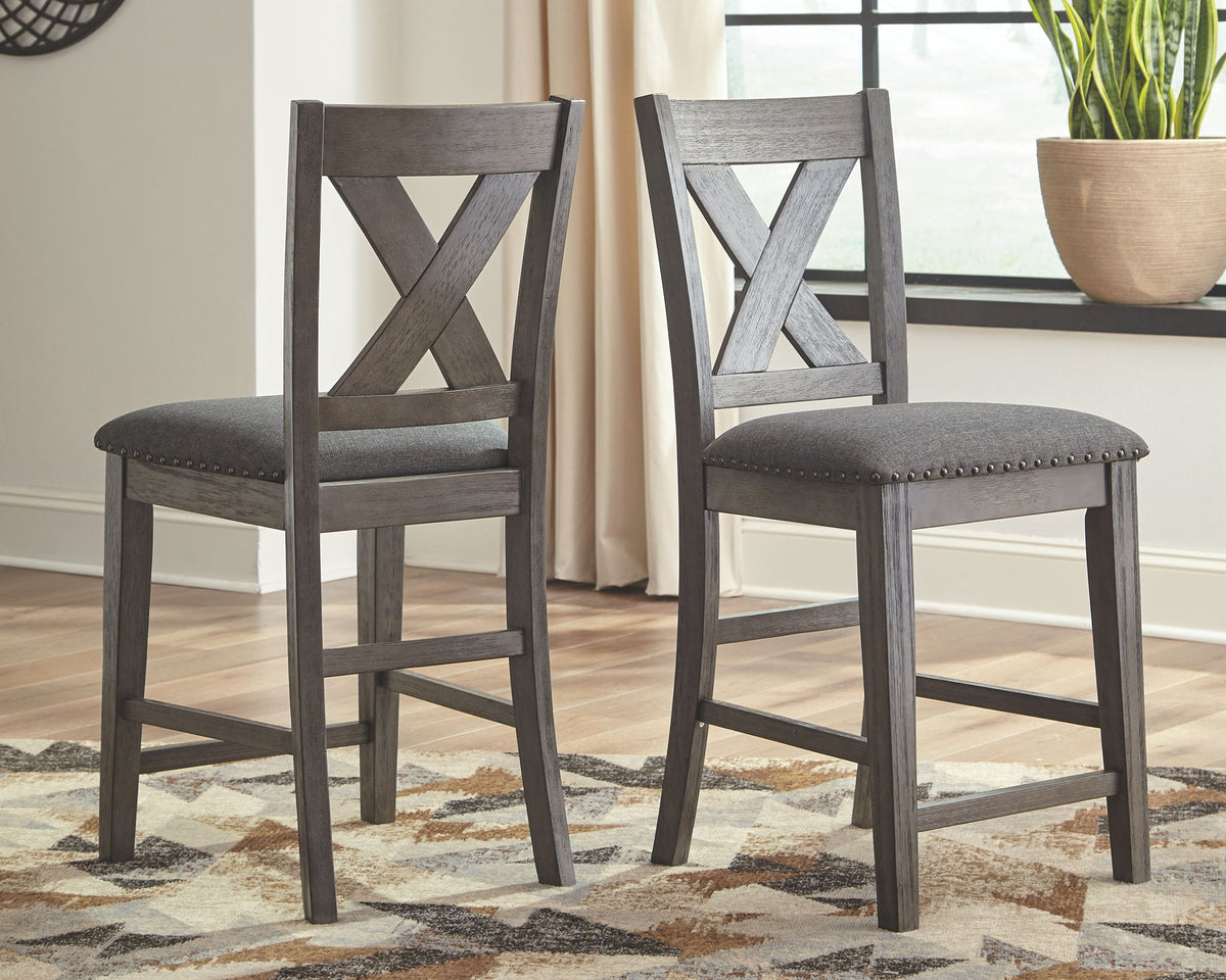 Caitbrook - 5 Pc. - Counter Table, 4 Upholstered Barstools - Gray