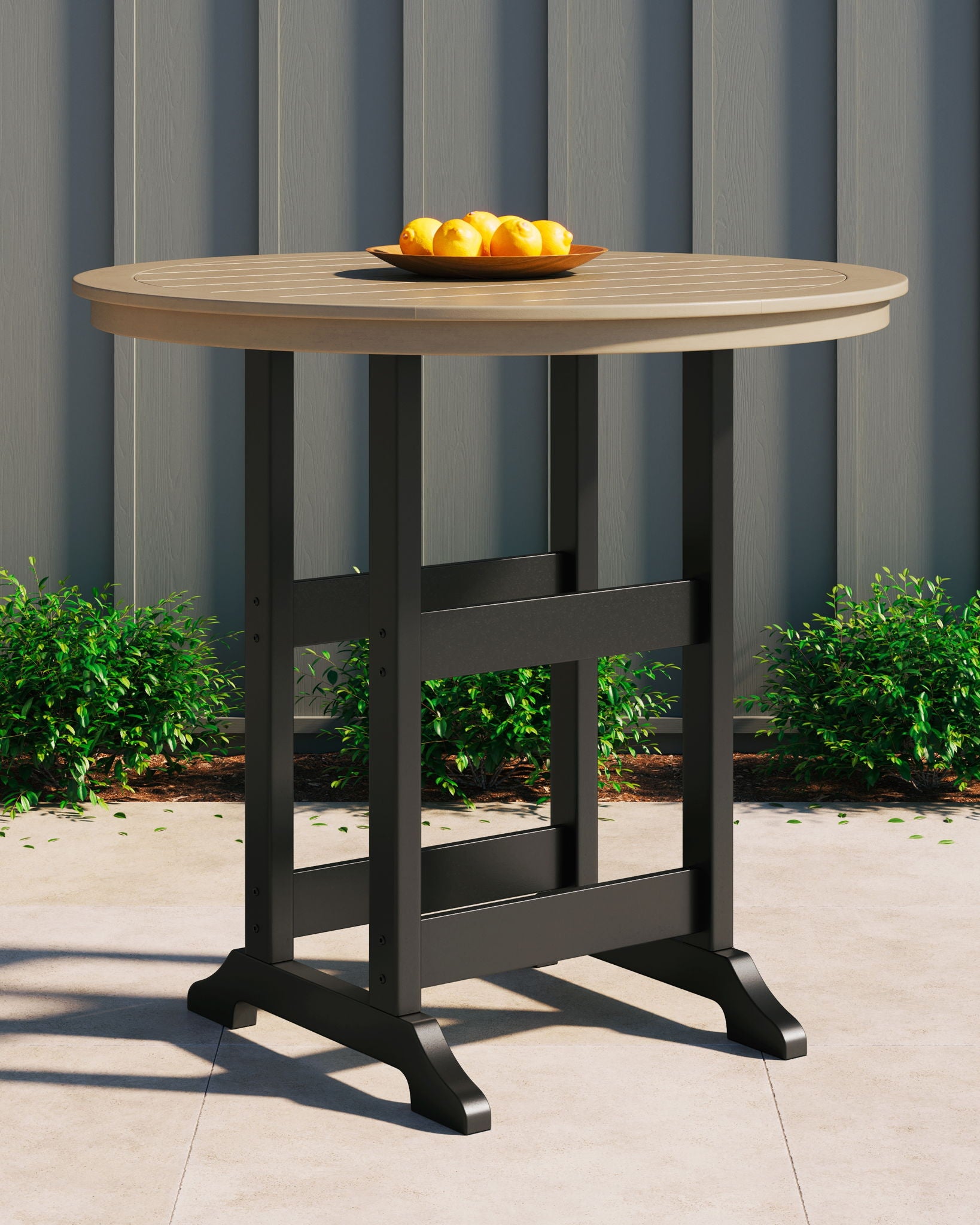 Table de bar ronde Fairen Trail avec parasol en option – Noir / Bois flotté