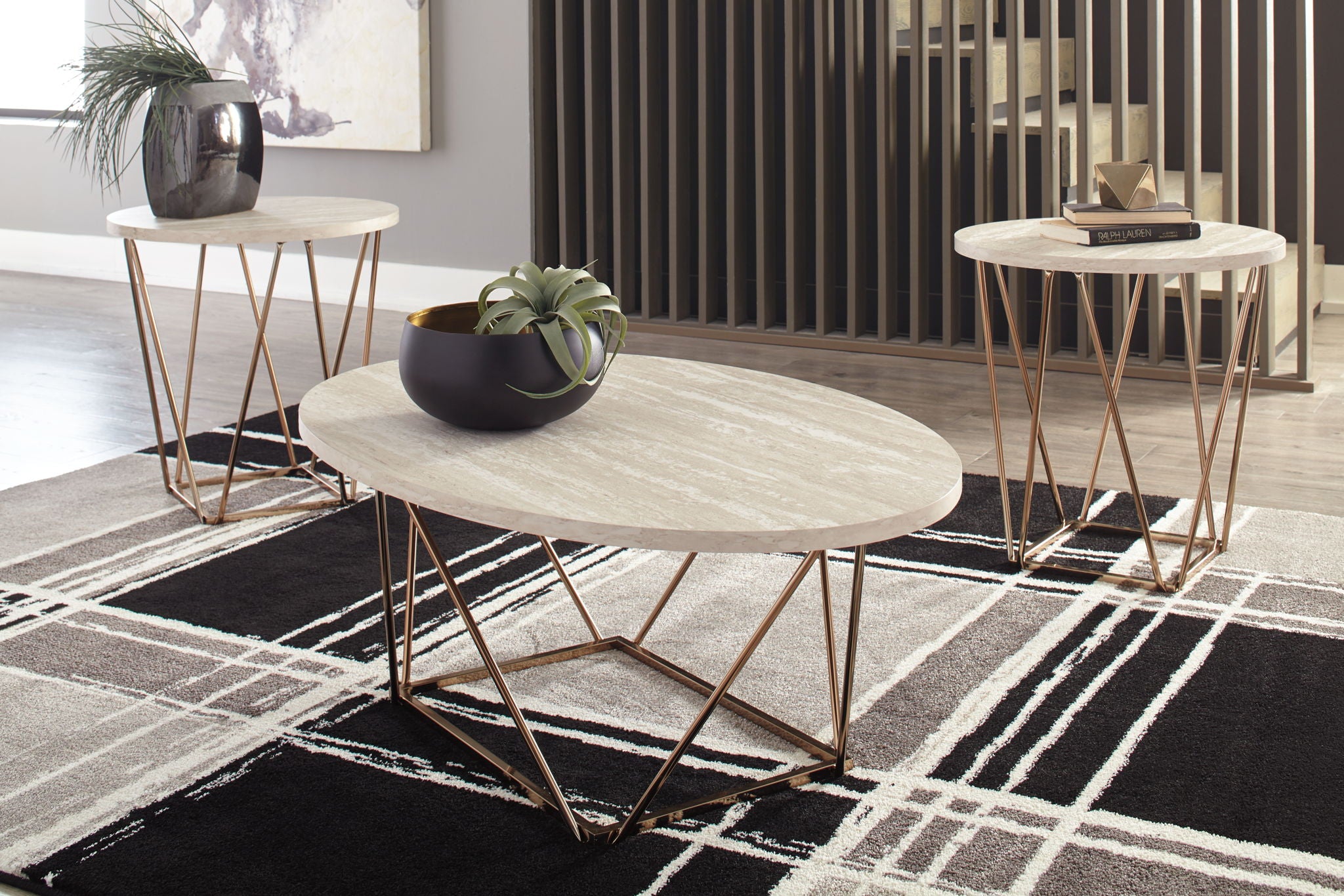 Tarica - Tables d'appoint (Lot de 3) - Blanc / Métallisé