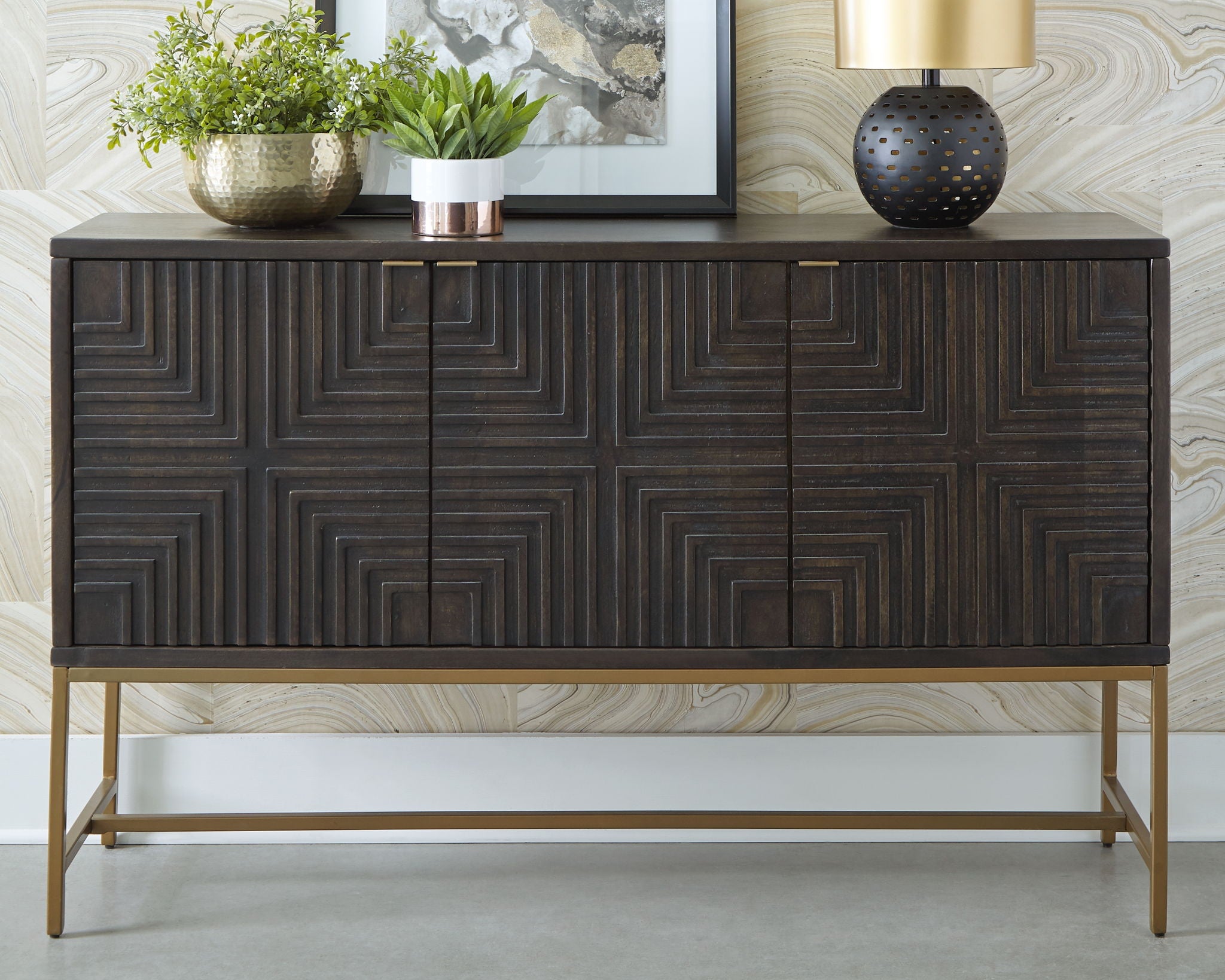 Elinmore - Meuble d'appoint - Finition marron/doré