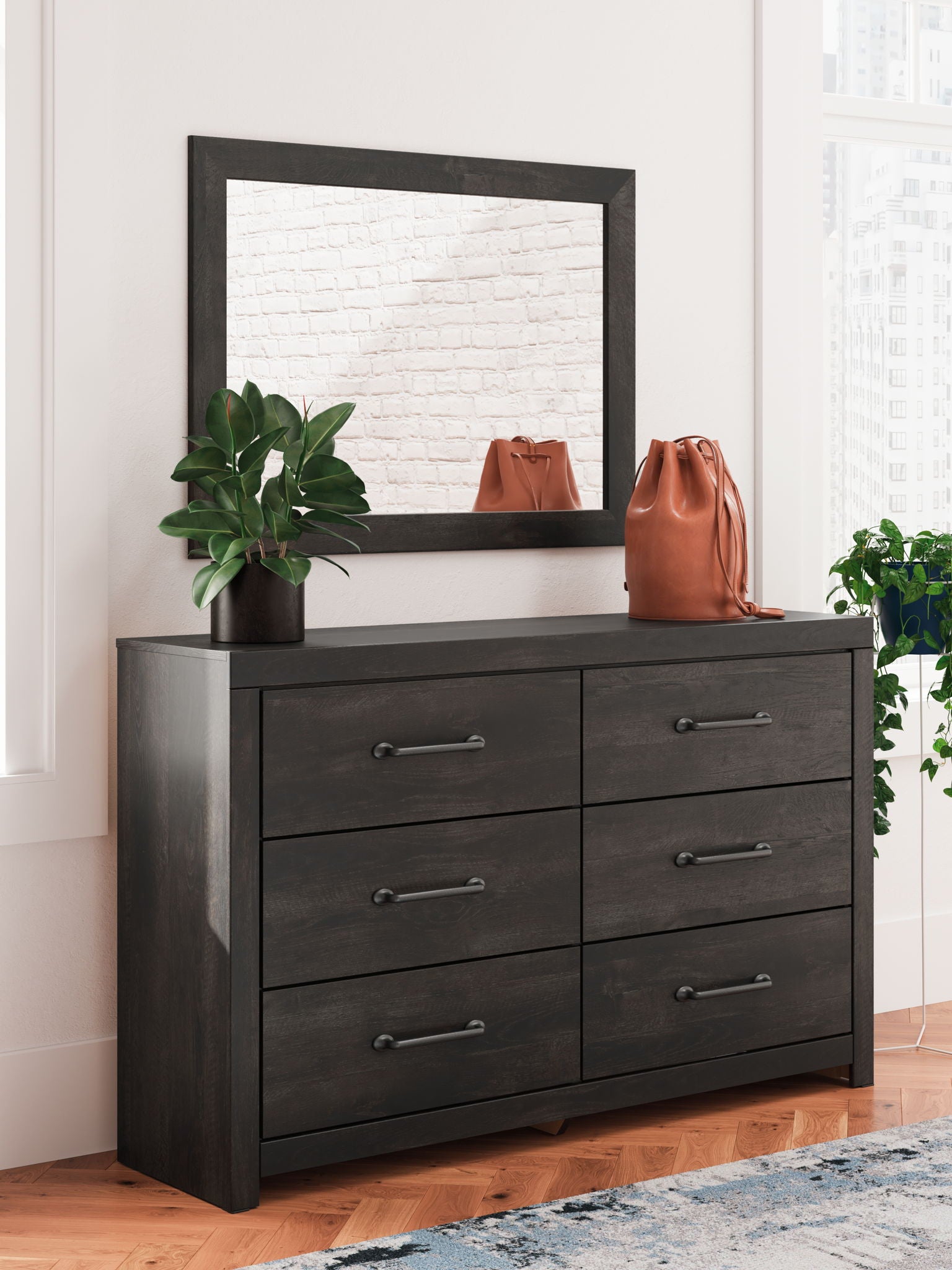 Hollivern - Commode et miroir - Gris foncé