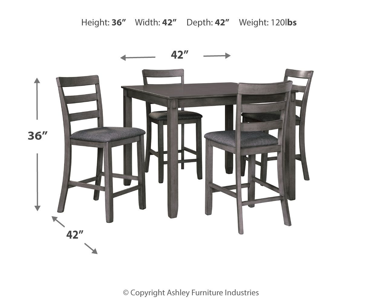 Bridson - Ensemble table de bar carrée (5 pièces) - Gris