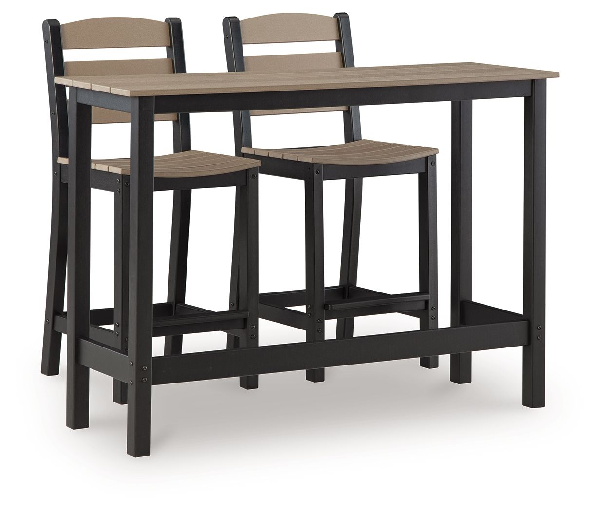 Shoreline Beach – Table de comptoir d'extérieur et 2 tabourets de bar (ensemble de 3) – Noir / Beige