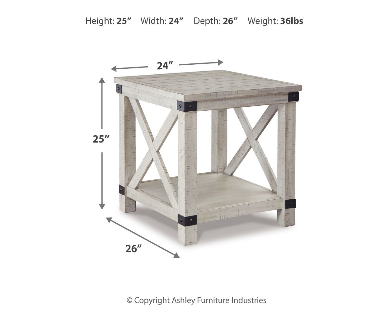 Carynhurst - Table d'appoint rectangulaire - Patine blanc vieilli