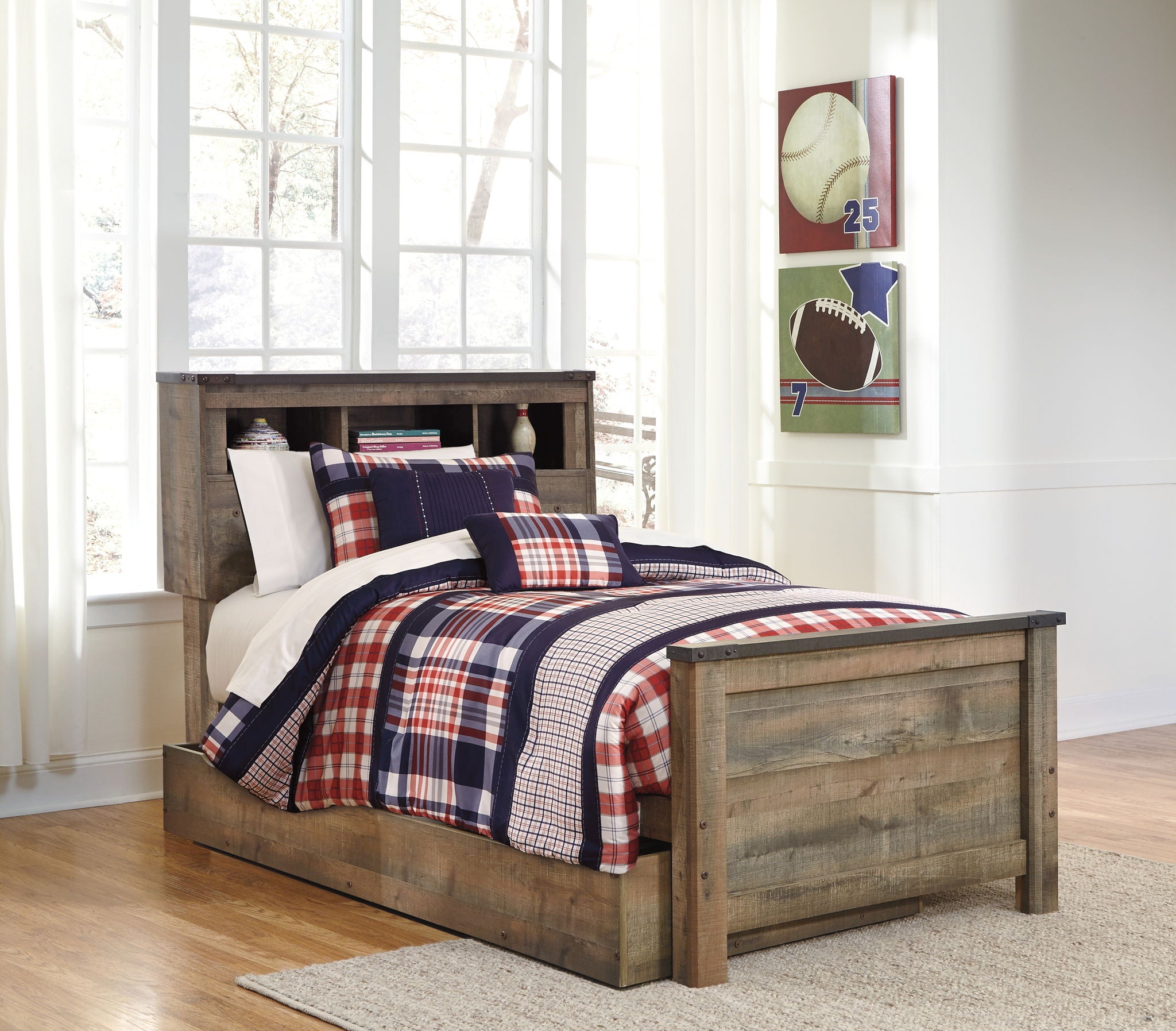 Trinell - Twin Bookcase Bed With 1 Large Storage Drawer - Brown