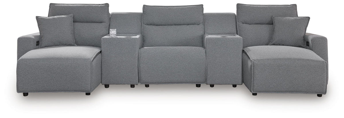 Modmax II - 5-Piece Power Reclining Sectional With Double Chaise And 2 Consoles - Salt And Pepper - Next-Gen Nuvella