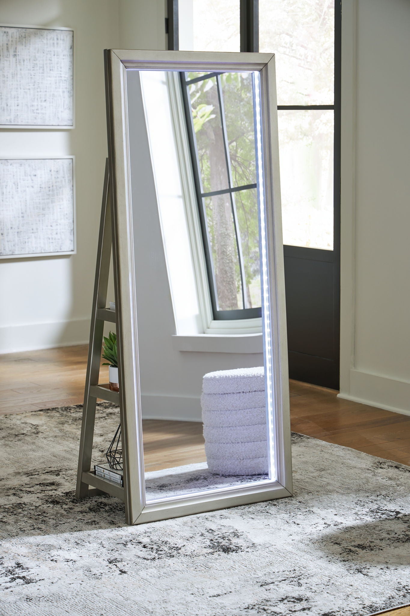 Evesen - Miroir sur pied avec rangement - Couleur champagne