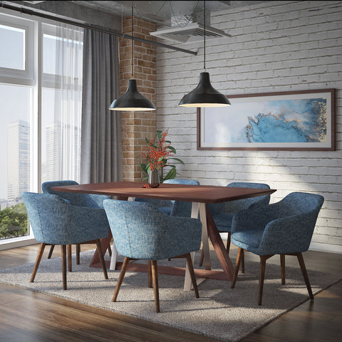 Drake/Minto 7Pc Dining Set Walnut Table/Blue Chair