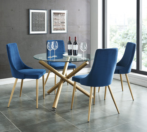 Carmilla 5Pc Dining Set Gold Table/Blue Chair
