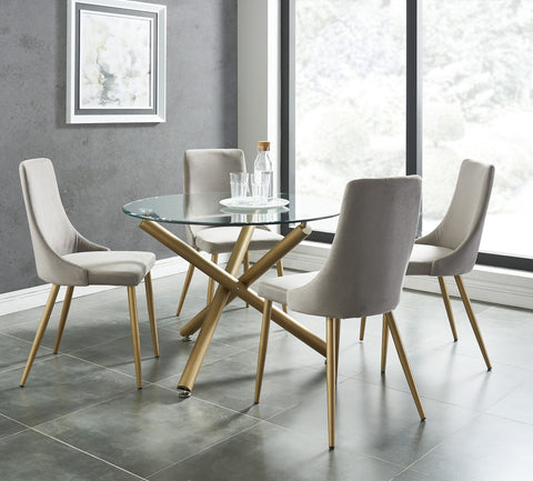 Carmilla 5Pc Dining Set Gold Table/Grey Chair