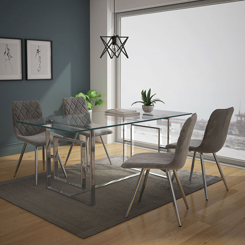 Eros/Marlo 5Pc Dining Set Chrome Table/Grey Chair