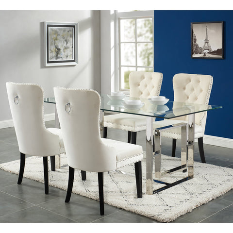 Eros/Rizzo 5Pc Dining Set Chrome Table/Ivory Chair