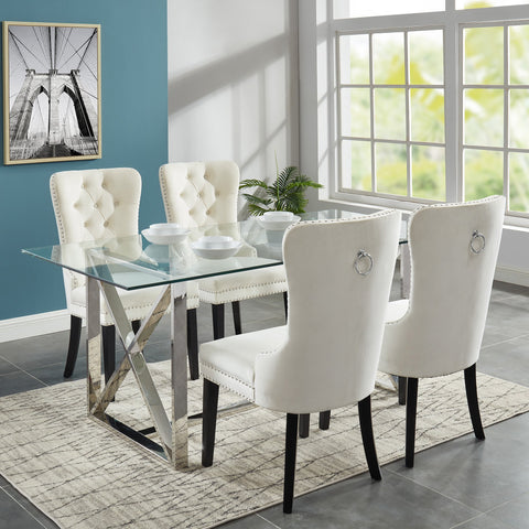 Lorenzo/Rizzo 5Pc Dining Set Chrome Table/Ivory Chair