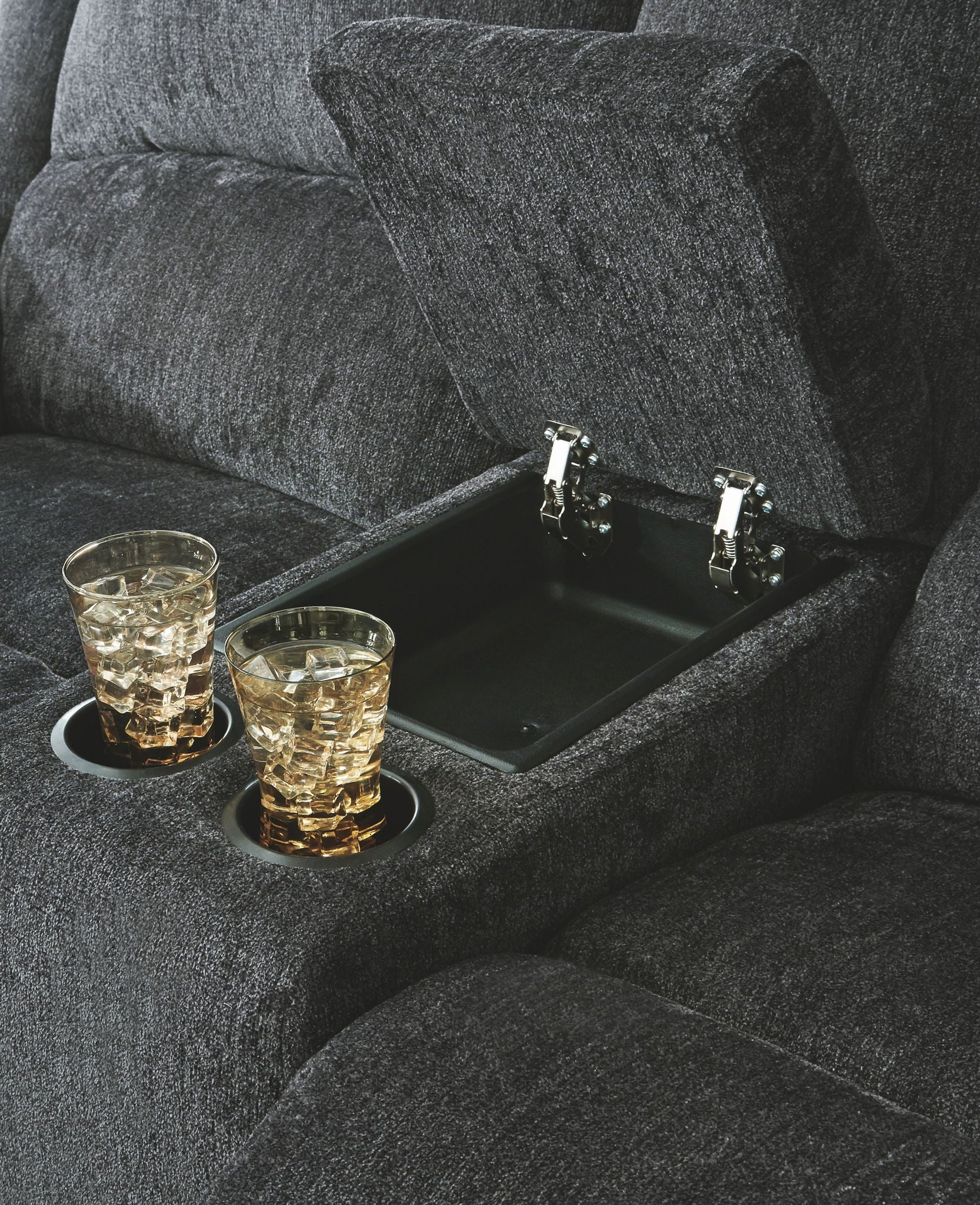 Draycoll - Causeuse inclinable double avec console - Tissu - Ardoise